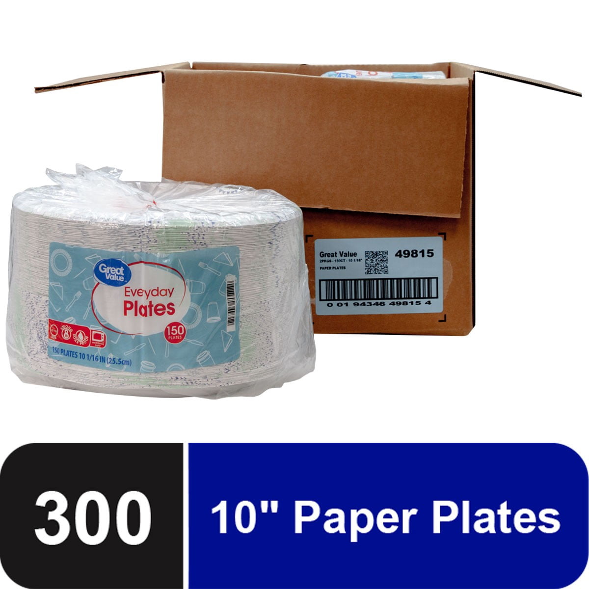 Great Value Disposable Paper Plates, 10", 150 Count
