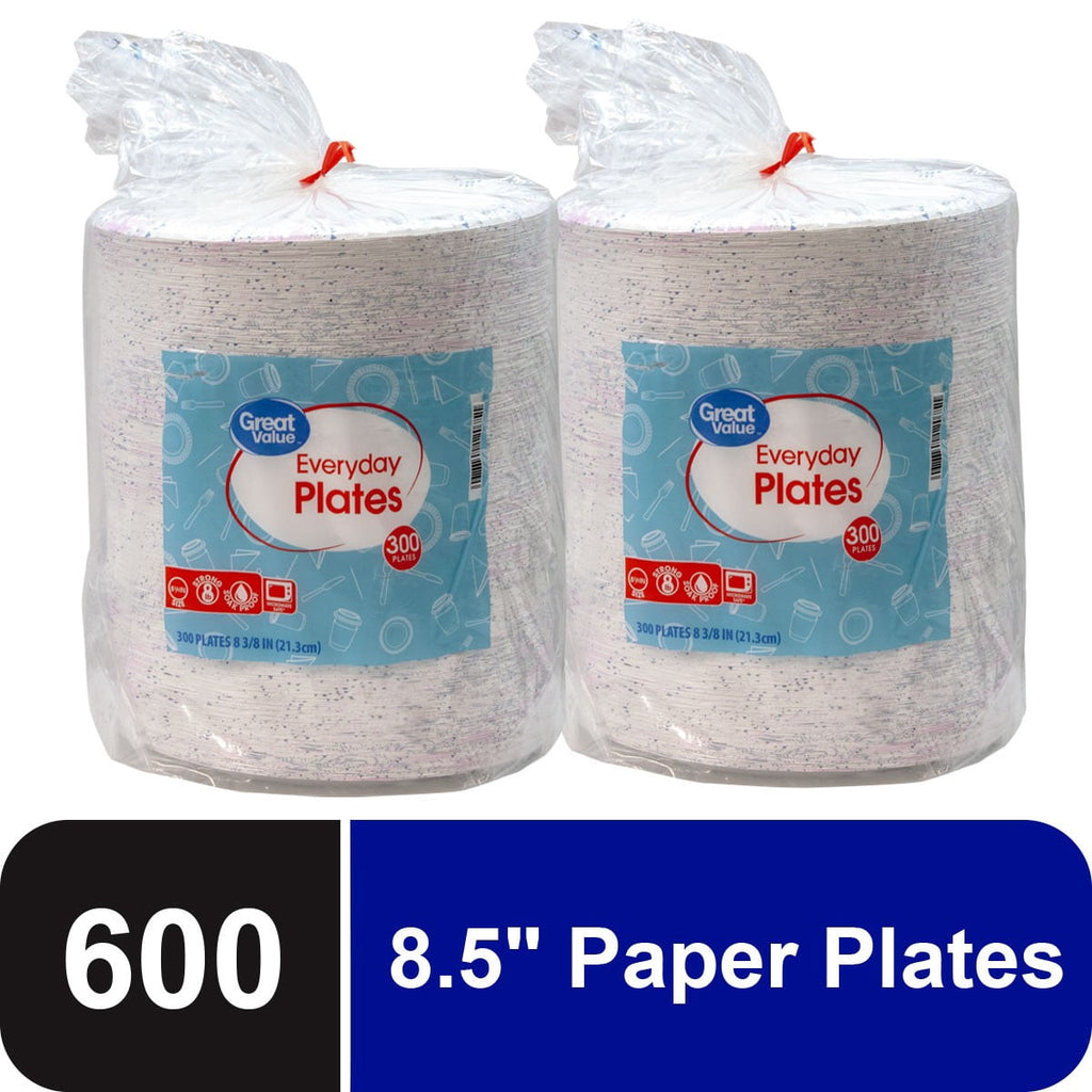 Great Value 8.5-Inch Disposable Paper Plates, 300 Count, Soak-Proof and Microwave-Safe