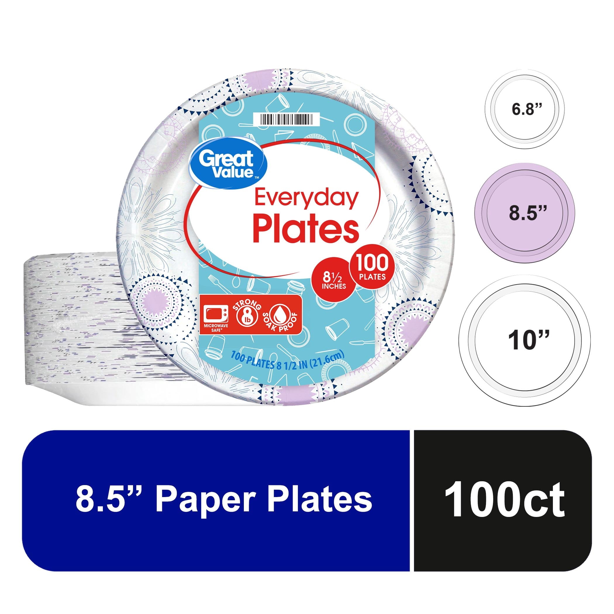 Great Value Disposable Paper Plates, 8.5 in, 200 Count