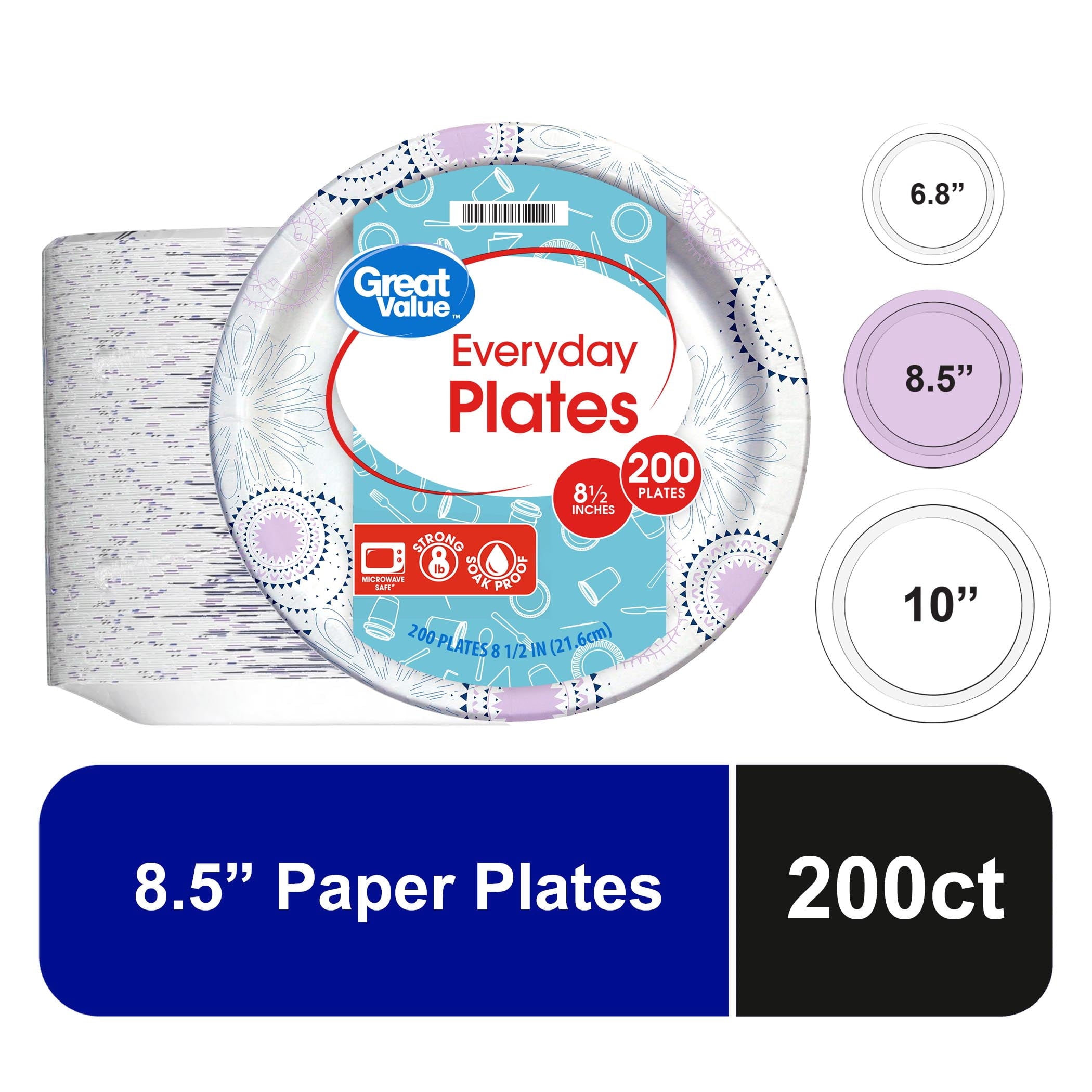 Great Value Disposable Paper Plates, 8.5 in, 200 Count