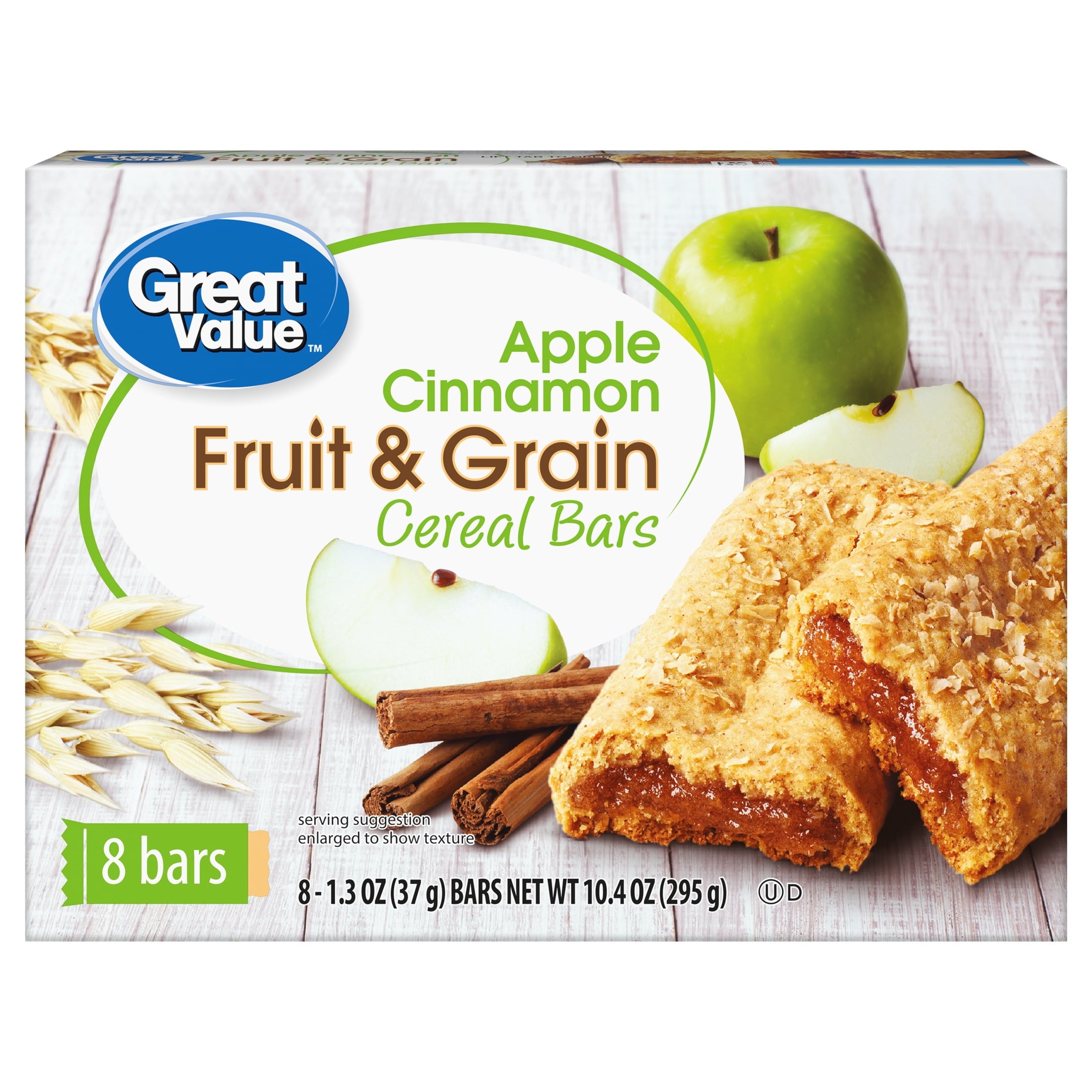 Great Value Fruit & Grain Cereal Bars Apple, Cinnamon, 10.4 oz, 8 Count
