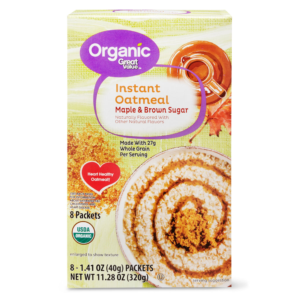(3 pack) Great Value Organic Maple & Brown Sugar Instant Oatmeal, 1.41 oz, 8 Count