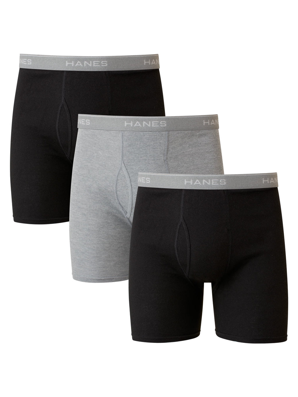 Hanes Men's Black/Grey Boxer Briefs, 3 Pack