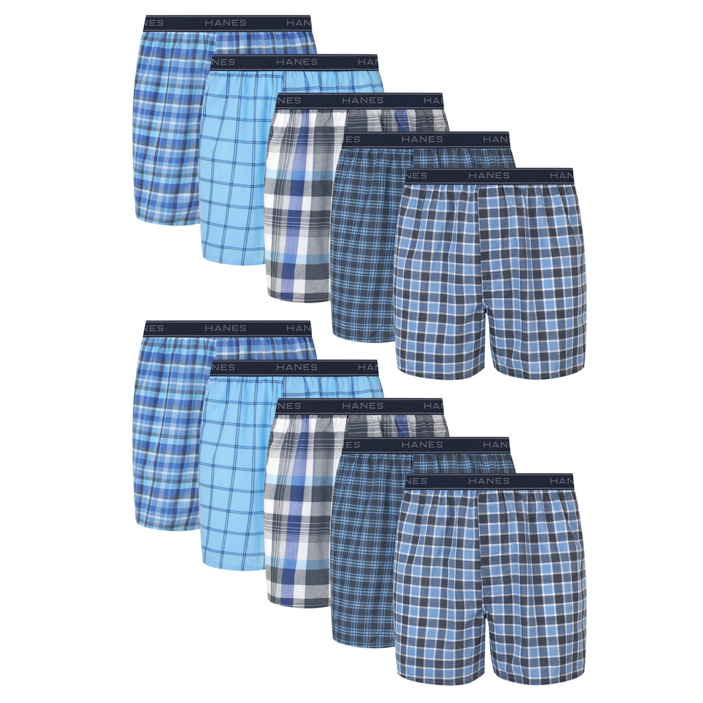 Hanes Men's Boxer Underwear, Moisture-Wicking Cotton Blend, 10-Pack