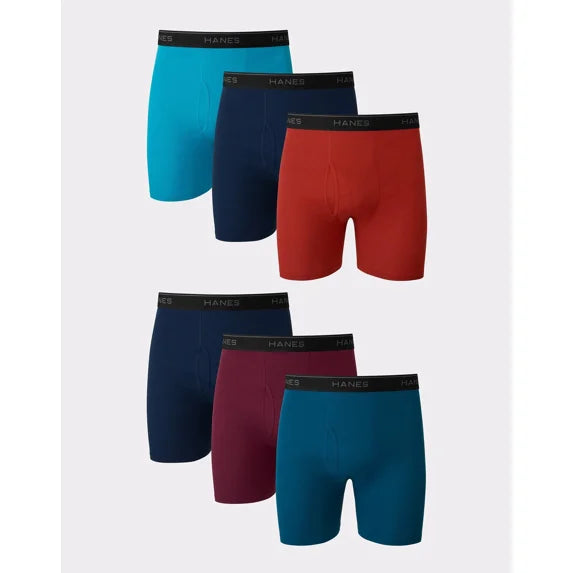 Hanes Men's Value Pack Covered Waistband Boxer Briefs, 6 Pack