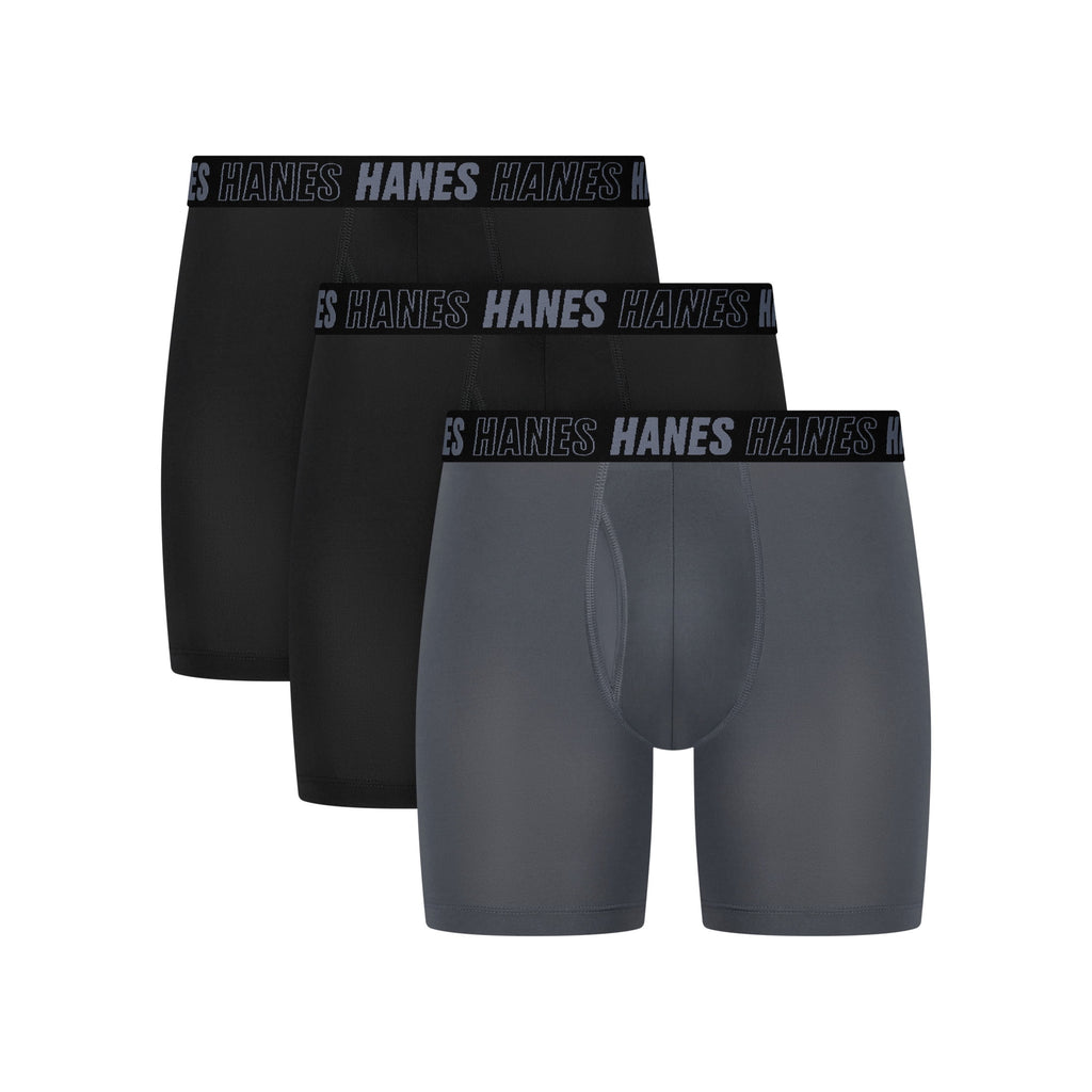 Hanes Mens Underwear Long Leg Boxer Briefs, 3-Pack, Moves Anti-Chafe with Total Support Pouch