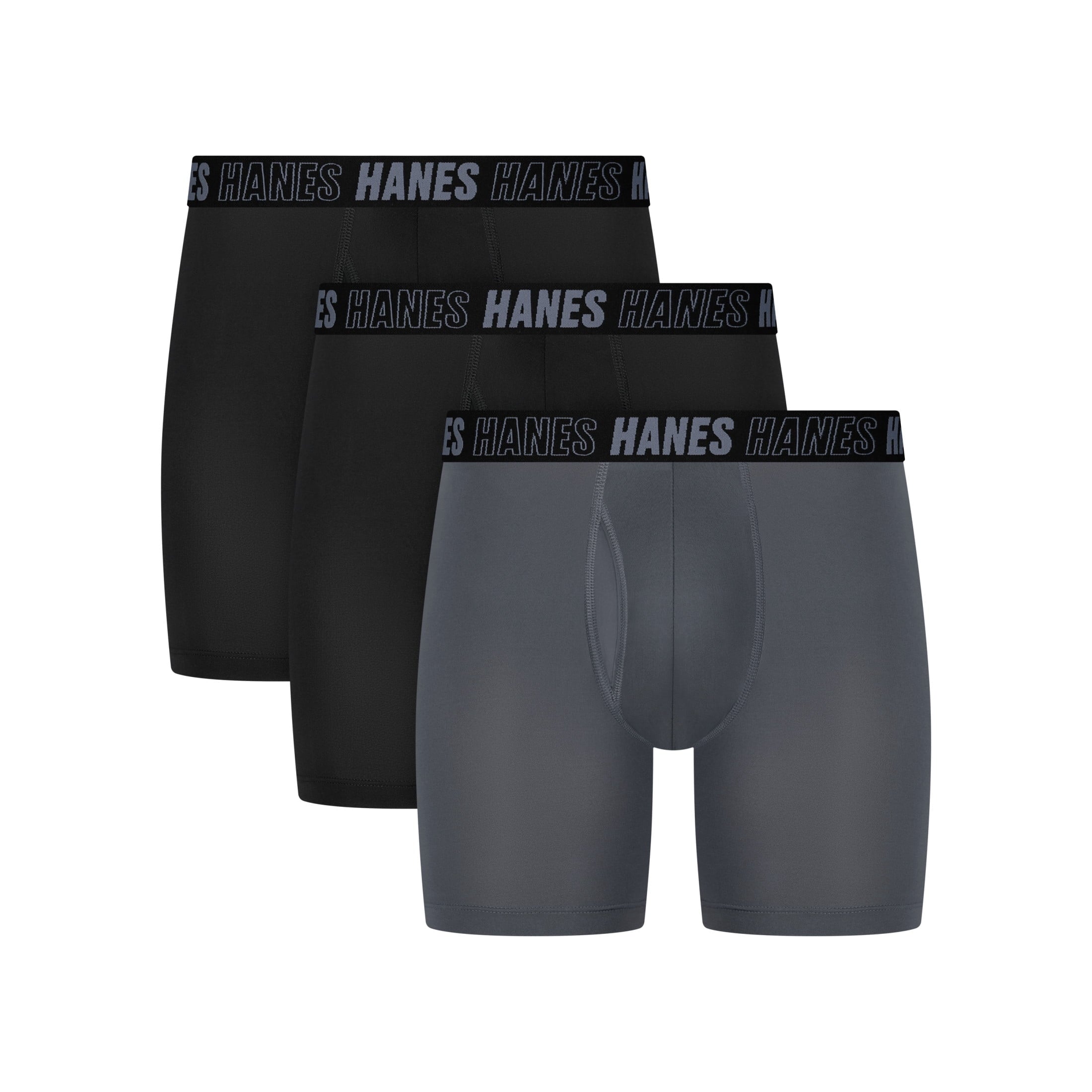 Hanes Mens Underwear Long Leg Boxer Briefs, 3-Pack, Moves Anti-Chafe with Total Support Pouch