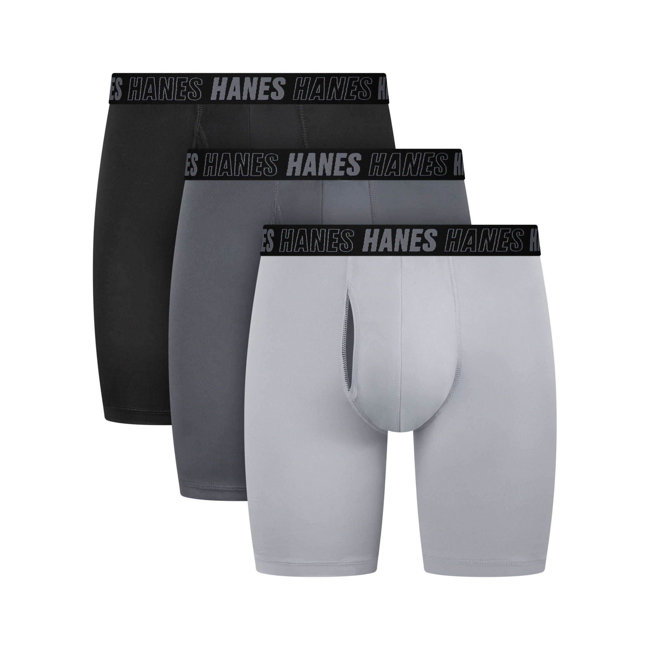 Hanes Mens Underwear Long Leg Boxer Briefs, 3-Pack, Moves Anti-Chafe with Total Support Pouch