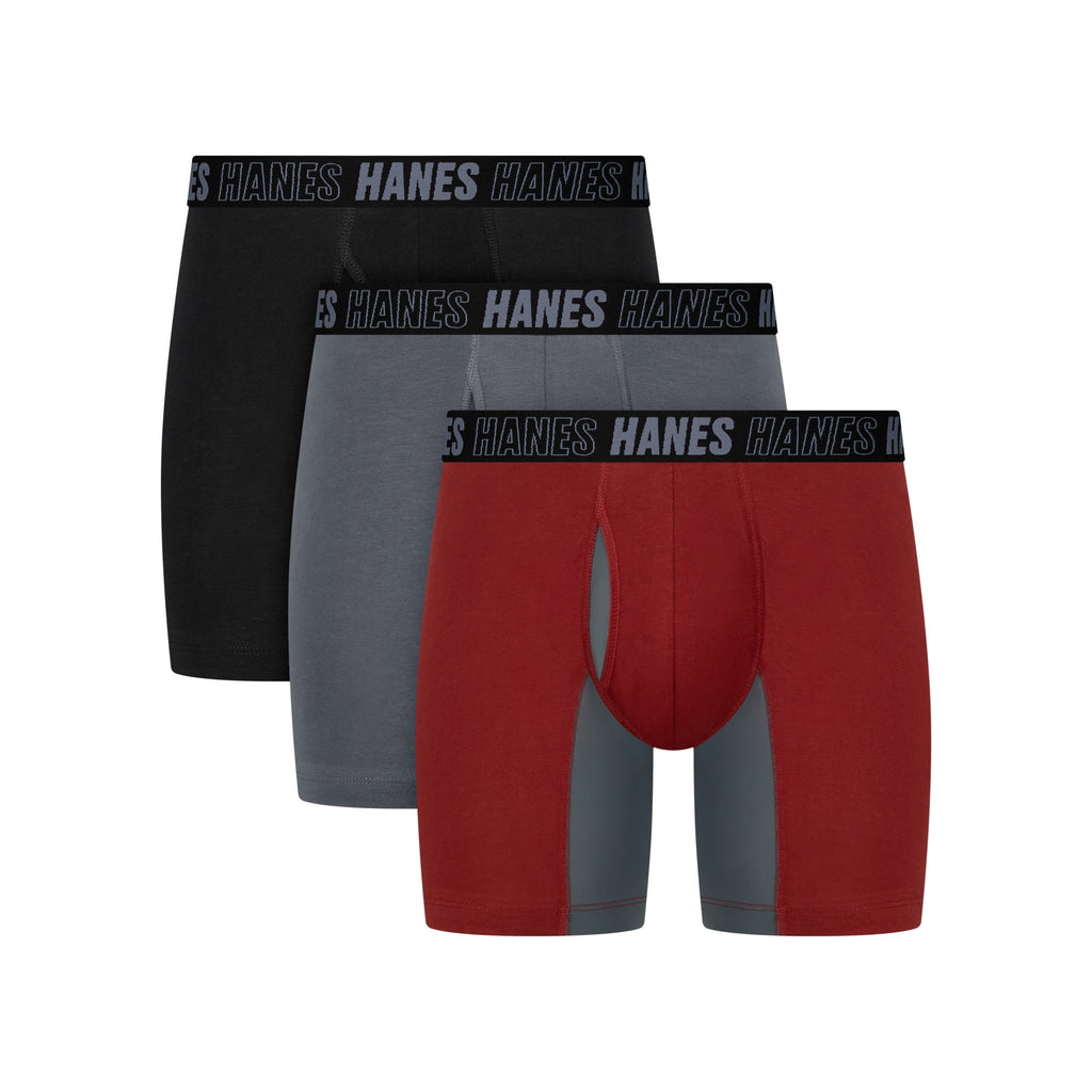Hanes Mens Underwear Boxer Briefs, 3-Pack, Moves Anti-Chafe Men's Boxer Briefs MACCD3