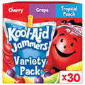 Kool-Aid Jammers Drink, 30 Pouches, for School Lunches and On-the-Go Hydration, Artificially Flavored Tropical Punch, Grape and Cherry Flavors, 6 fl oz