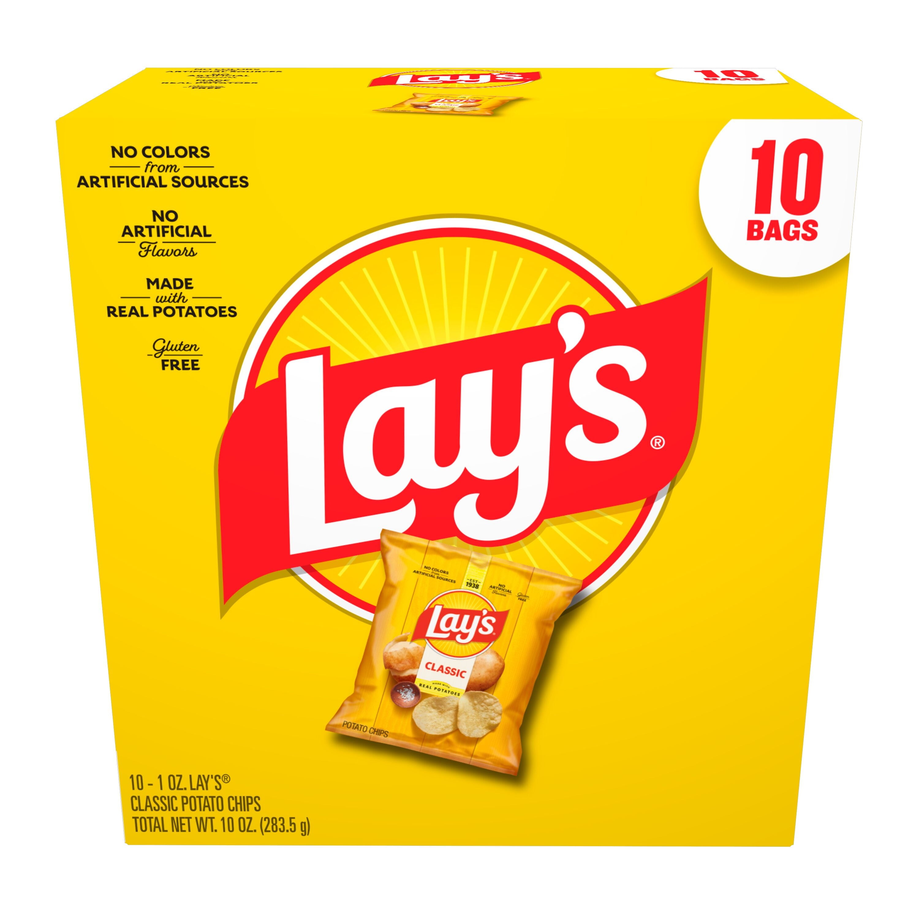 Lay's Classic Potato Snack Chips, 1 oz Bags, 10 Count Multipack