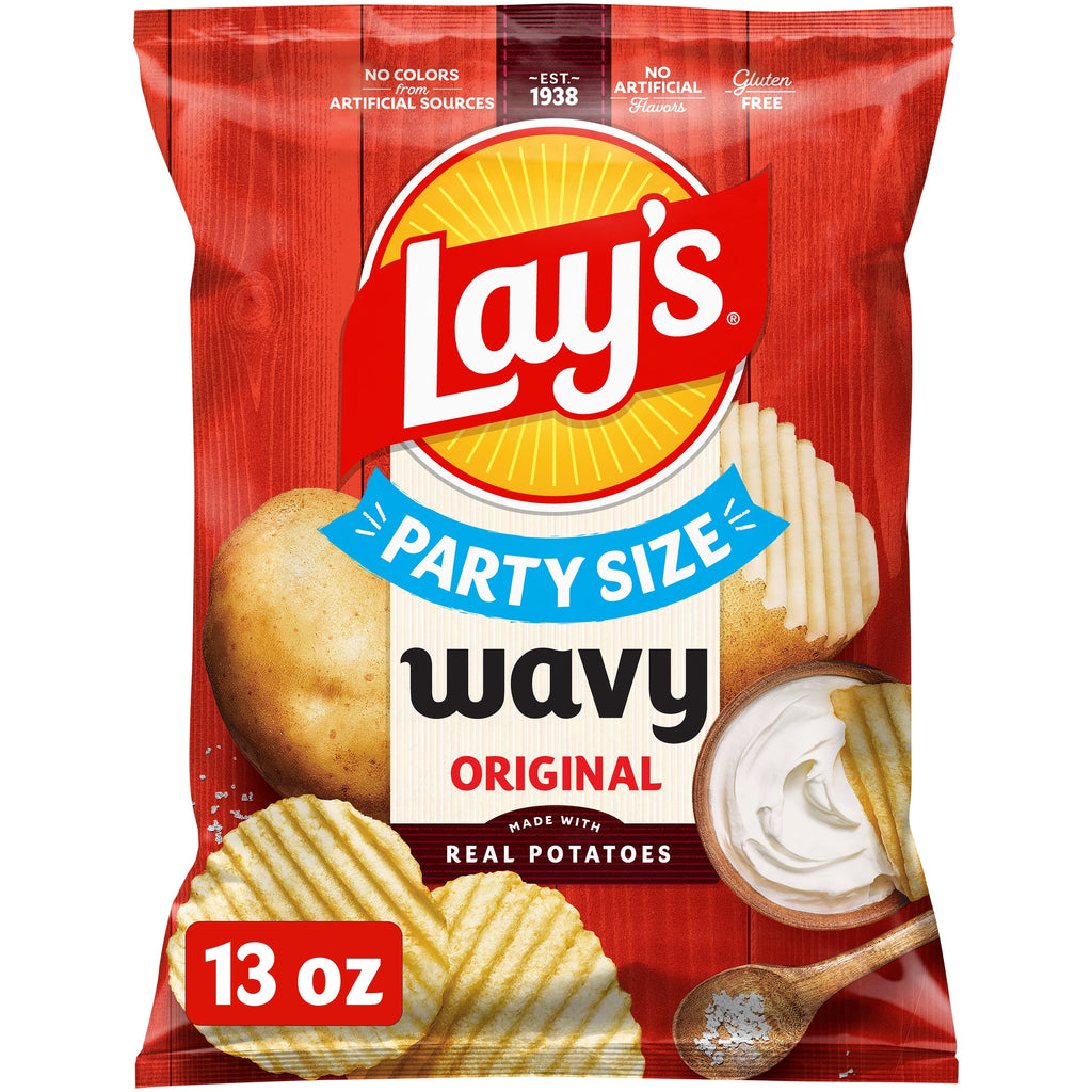 Lay's Wavy Original Potato Chips, Party Size, 13 oz Bag