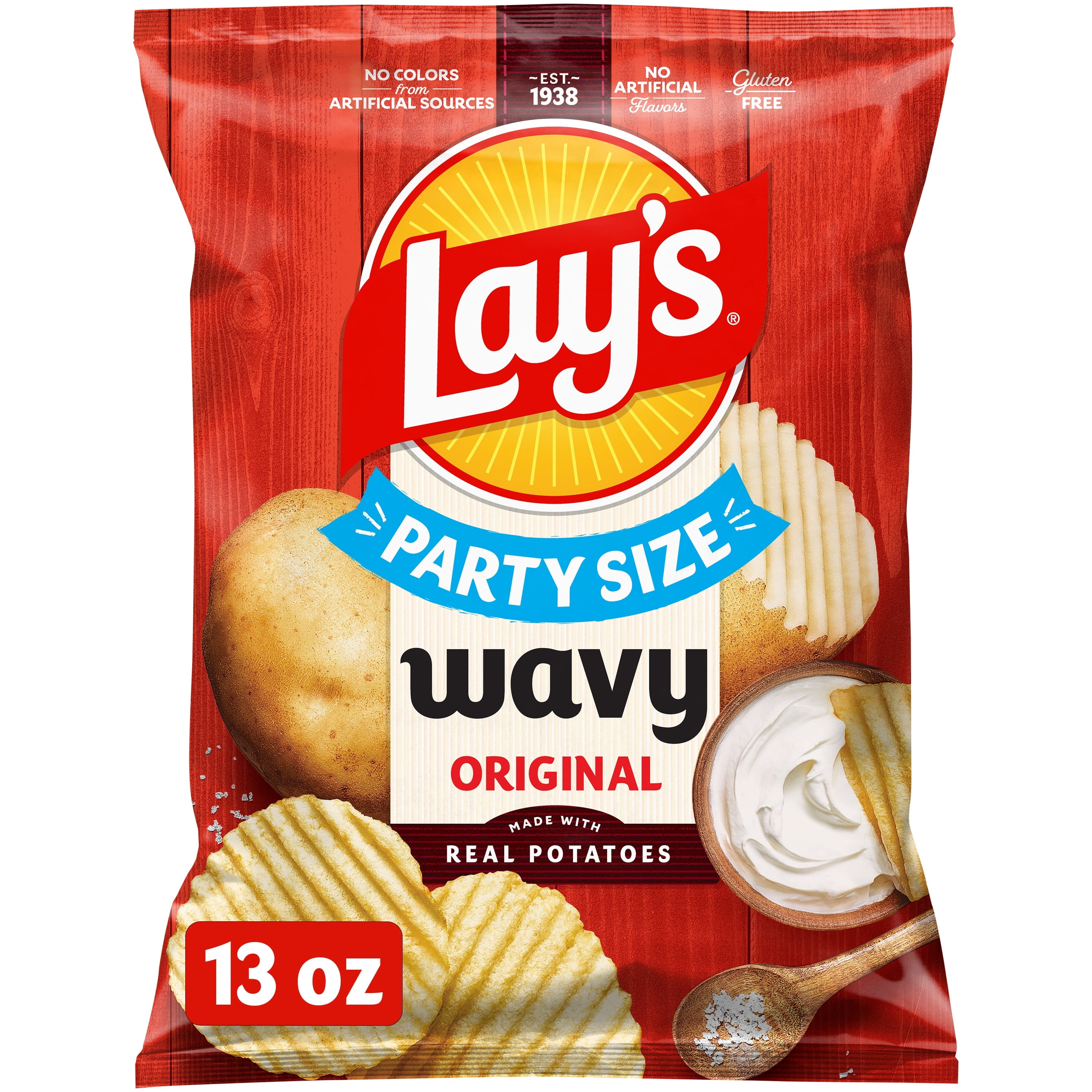 Lay's Wavy Original Potato Chips, Party Size, 13 oz Bag
