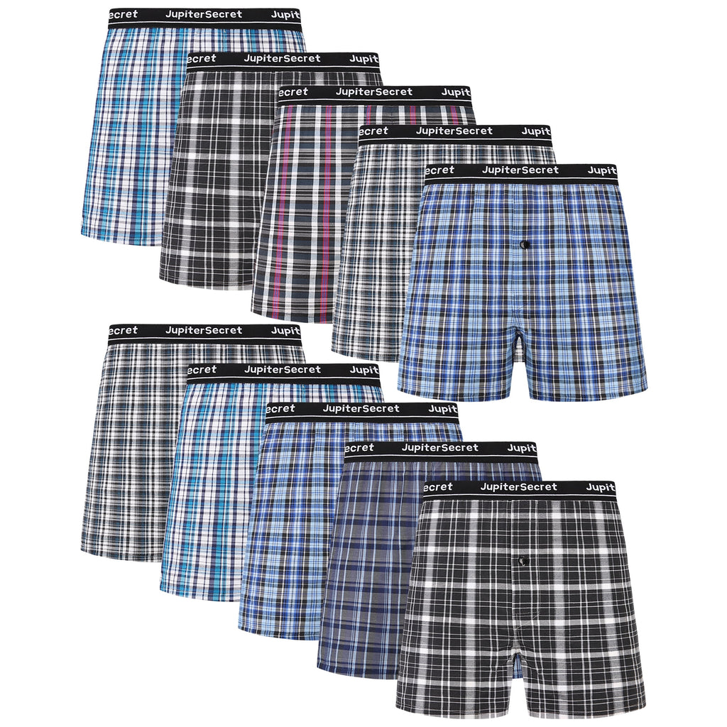 Onimisc Men's Woven Boxer Shorts Cotton Plaid Boxers for Men Underwear with Button Fly, 6 Pack