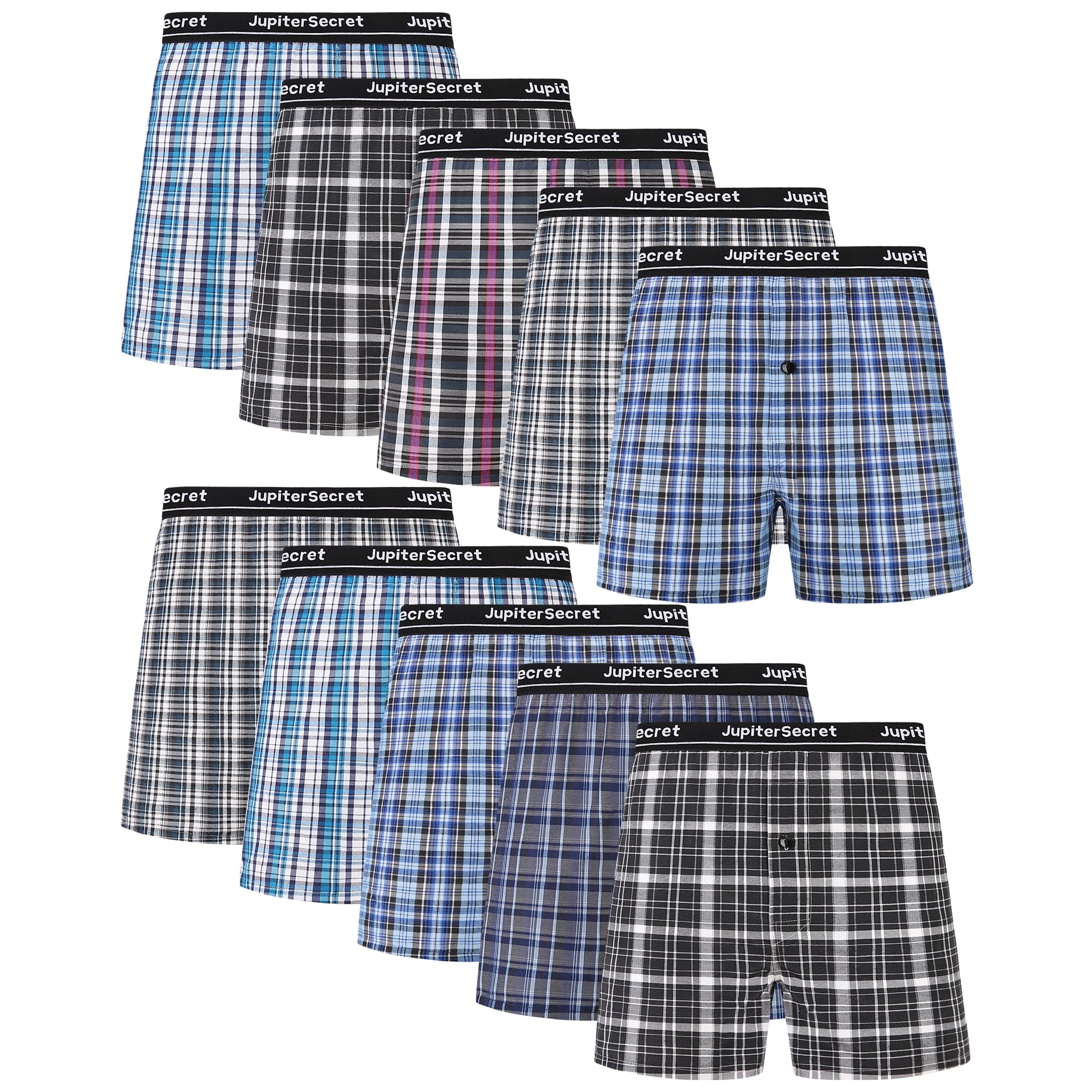 Onimisc Men's Woven Boxer Shorts Cotton Plaid Boxers for Men Underwear with Button Fly, 6 Pack