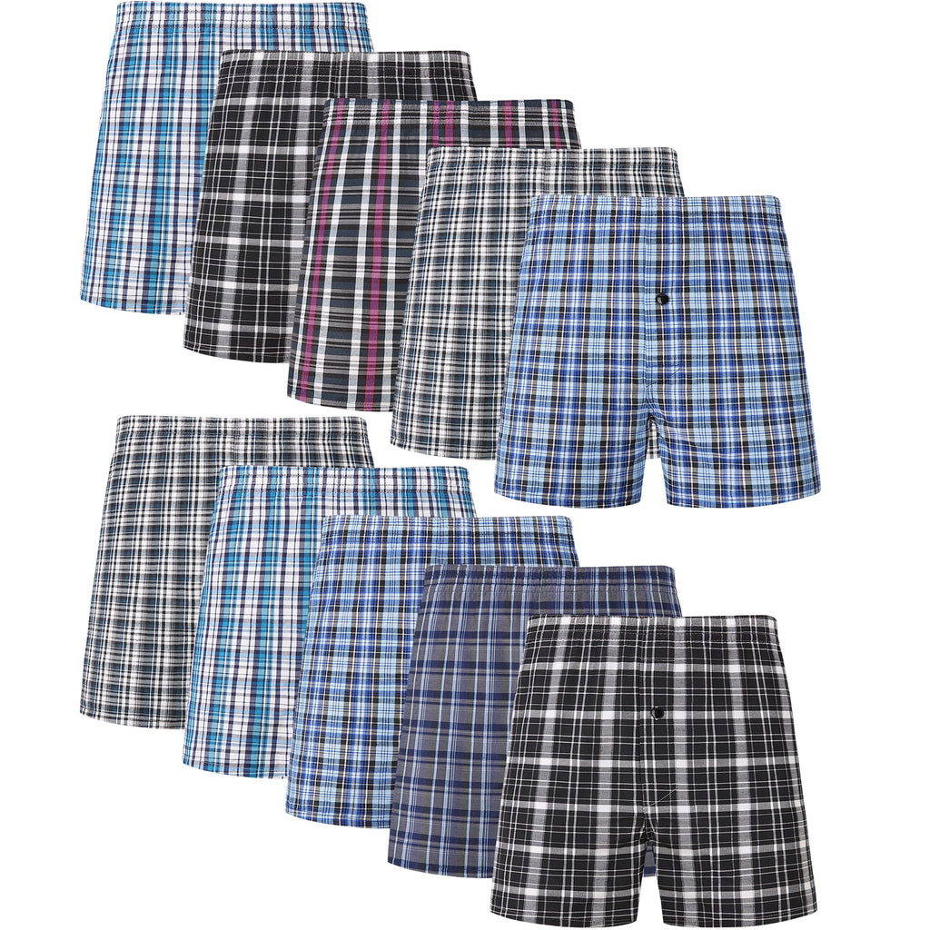 Onimisc Men's Woven Boxer Shorts Cotton Plaid Boxers for Men Underwear with Button Fly, 6 Pack