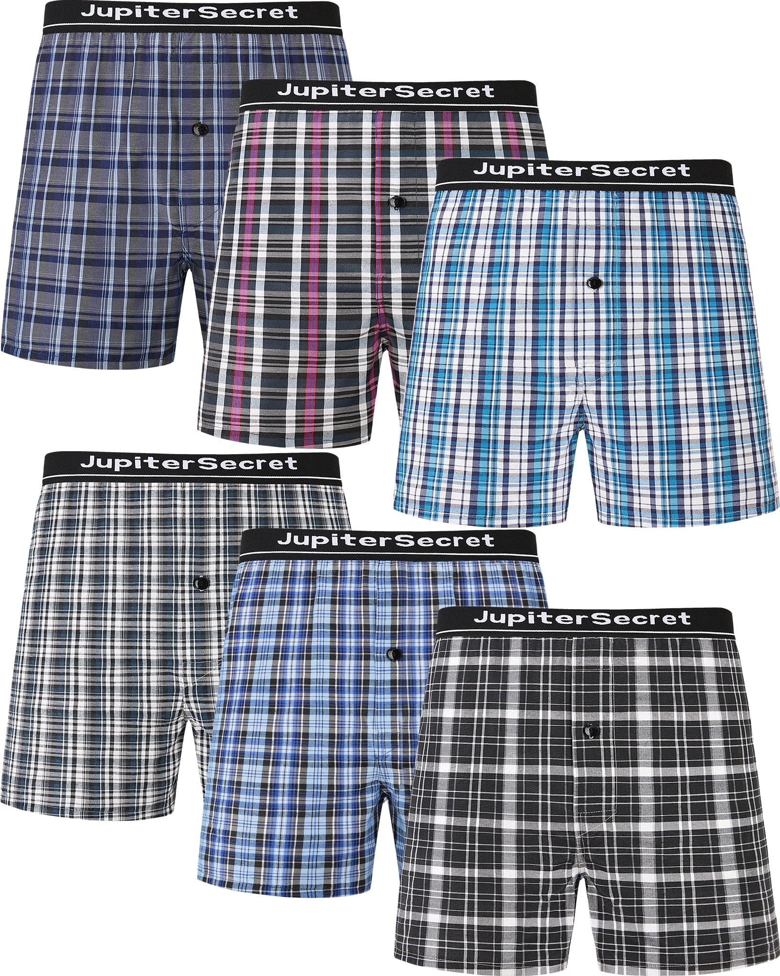 Onimisc Men's Woven Boxer Shorts Cotton Plaid Boxers for Men Underwear with Button Fly, 6 Pack