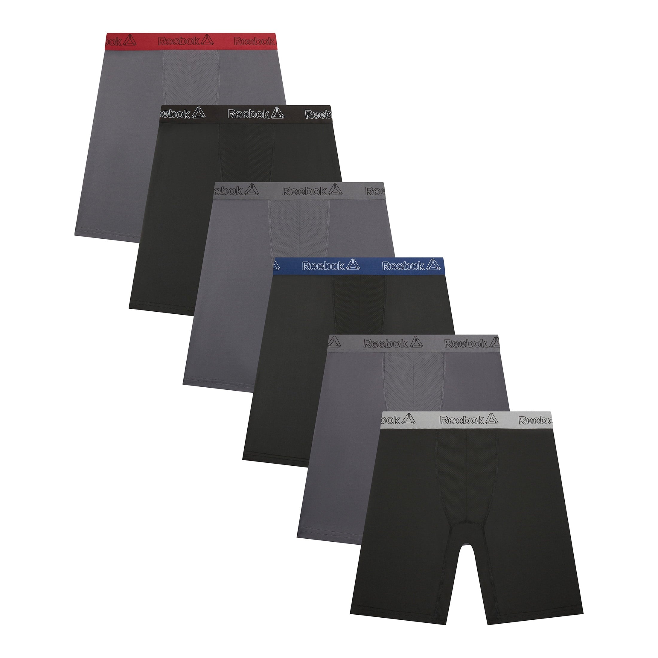 Reebok Men's Featherweight Performance Long Leg Boxer Briefs, 6 Pack