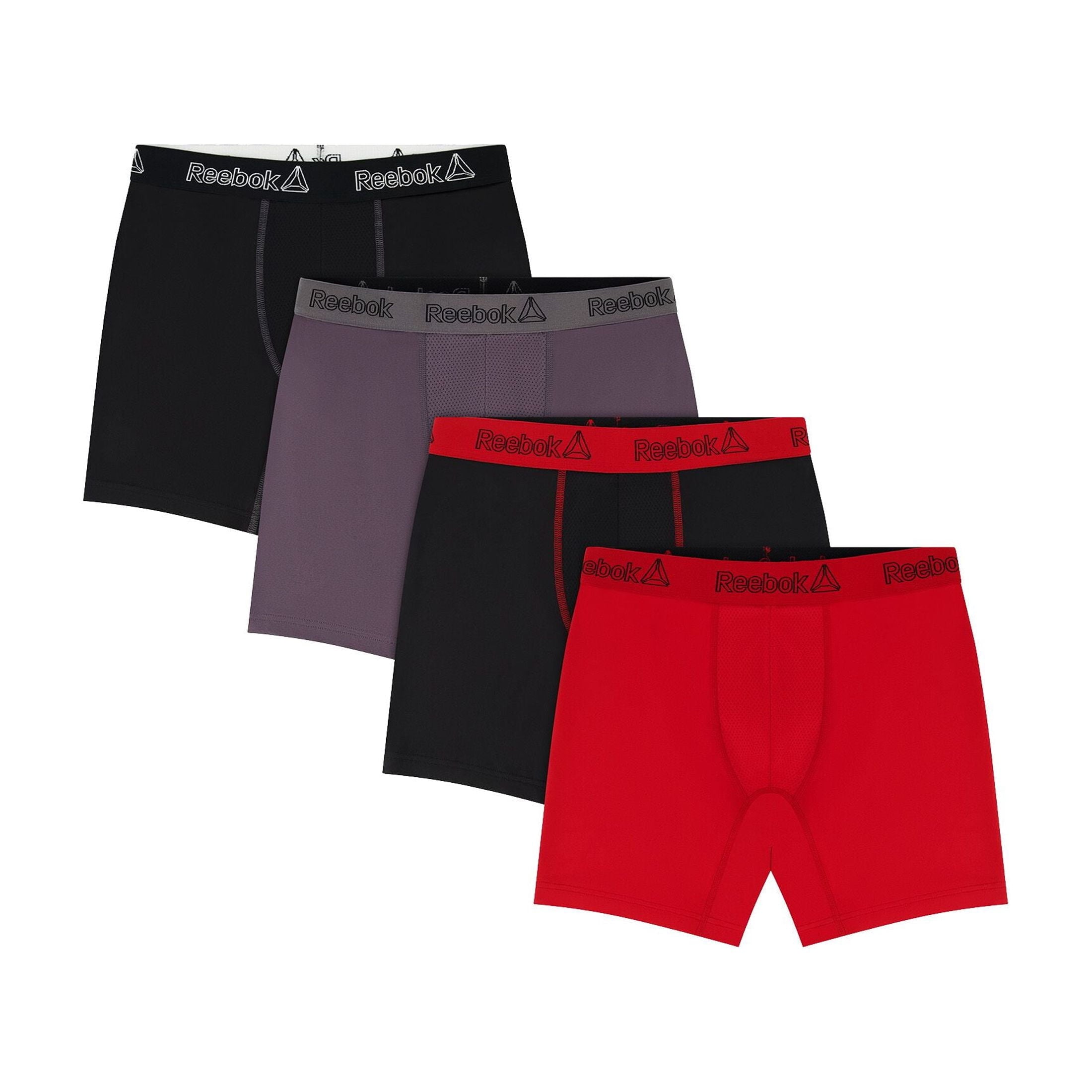 Reebok Men's Featherweight Performance Regular Leg Boxer Briefs, 4 pack Sizes S-XL