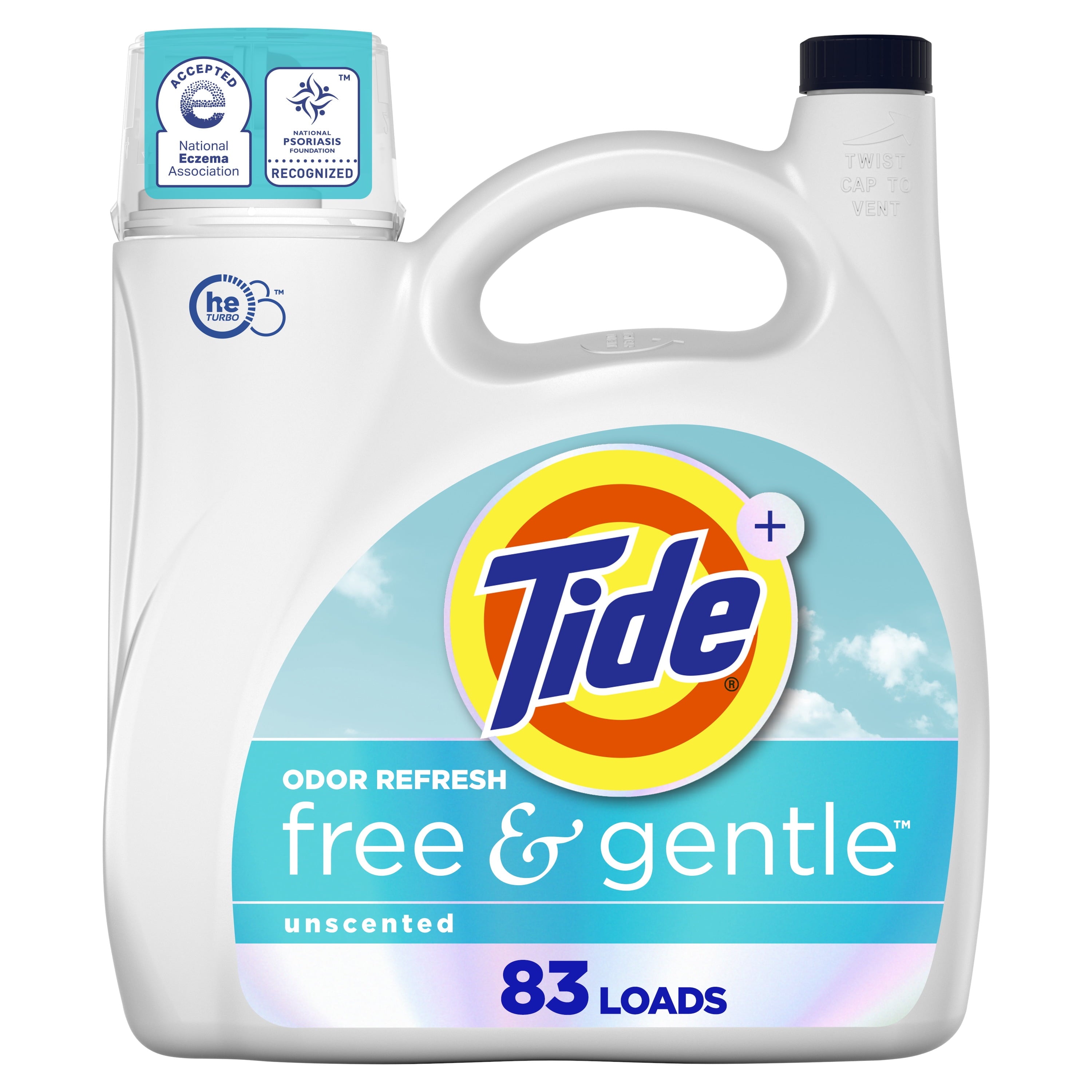 Tide Free & Gentle Laundry Detergent Liquid for Sensitive Skin, Hypoallergenic, Perfume Free, 73 fl oz, 52 Loads
