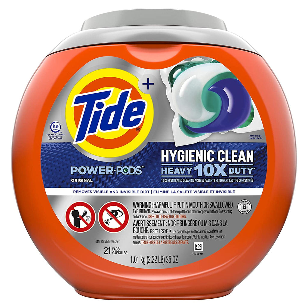 Tide Hygienic Clean Heavy 10X Duty Power Pods Laundry Detergent Pacs, Original, 21 Count, For Visible And Invisible Dirt