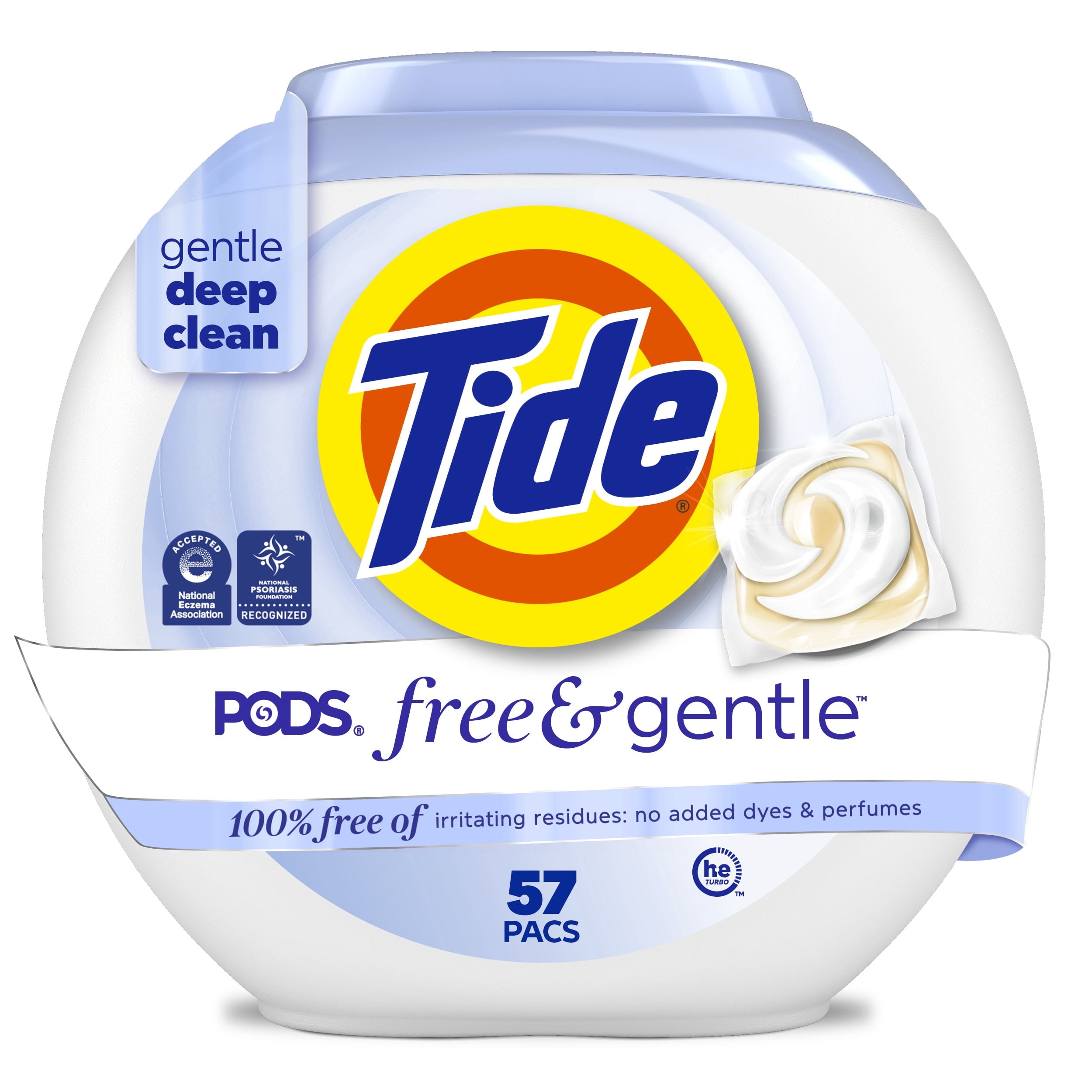 Tide PODS Laundry Detergent Soap Pacs, Free and Gentle, Hypoallergenic, Unscented, 57 Count