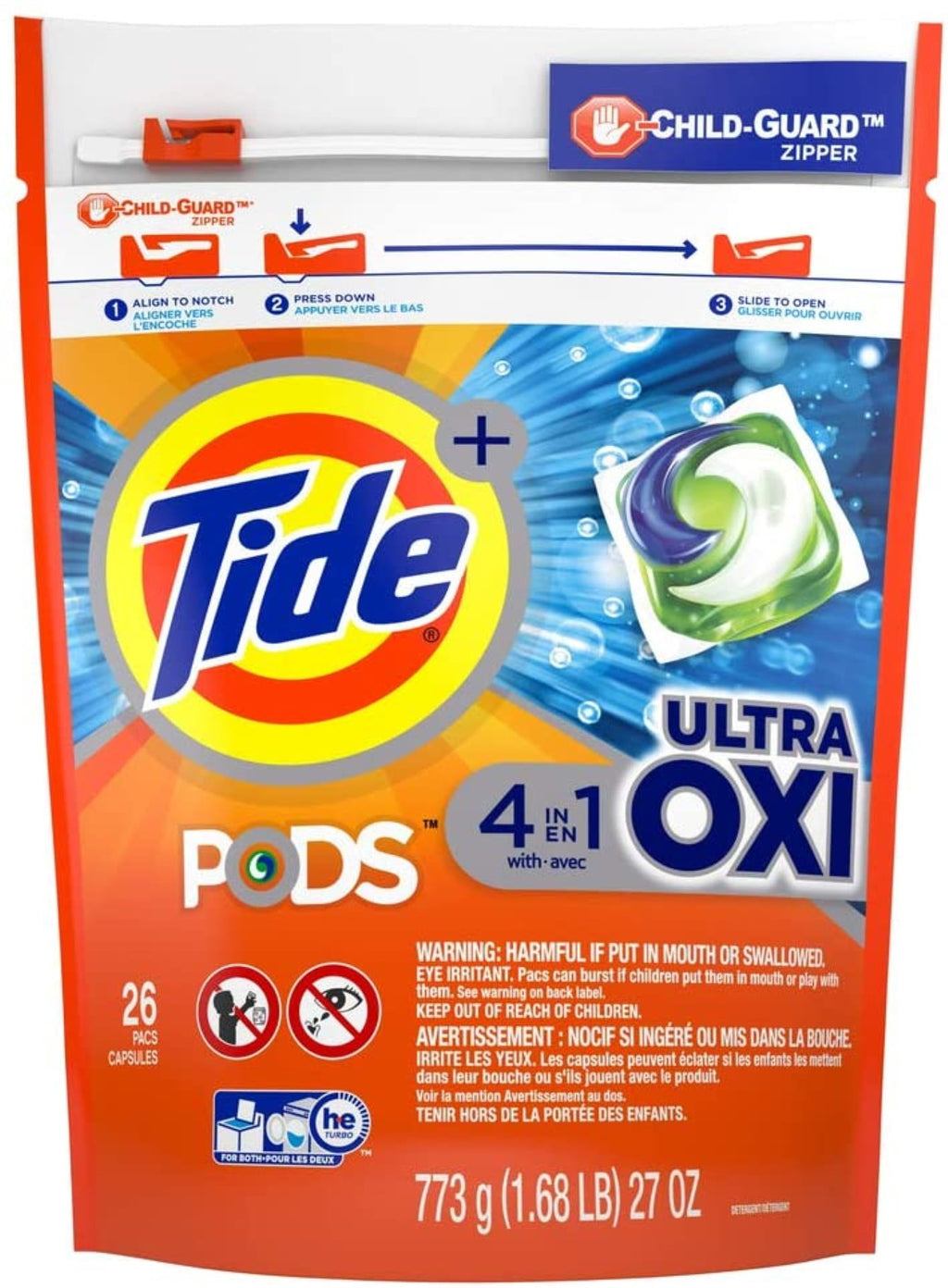 Tide Pods Ultra Oxi Liquid Detergent Pacs, 26 Count, 1 Each, Packaging May Vary