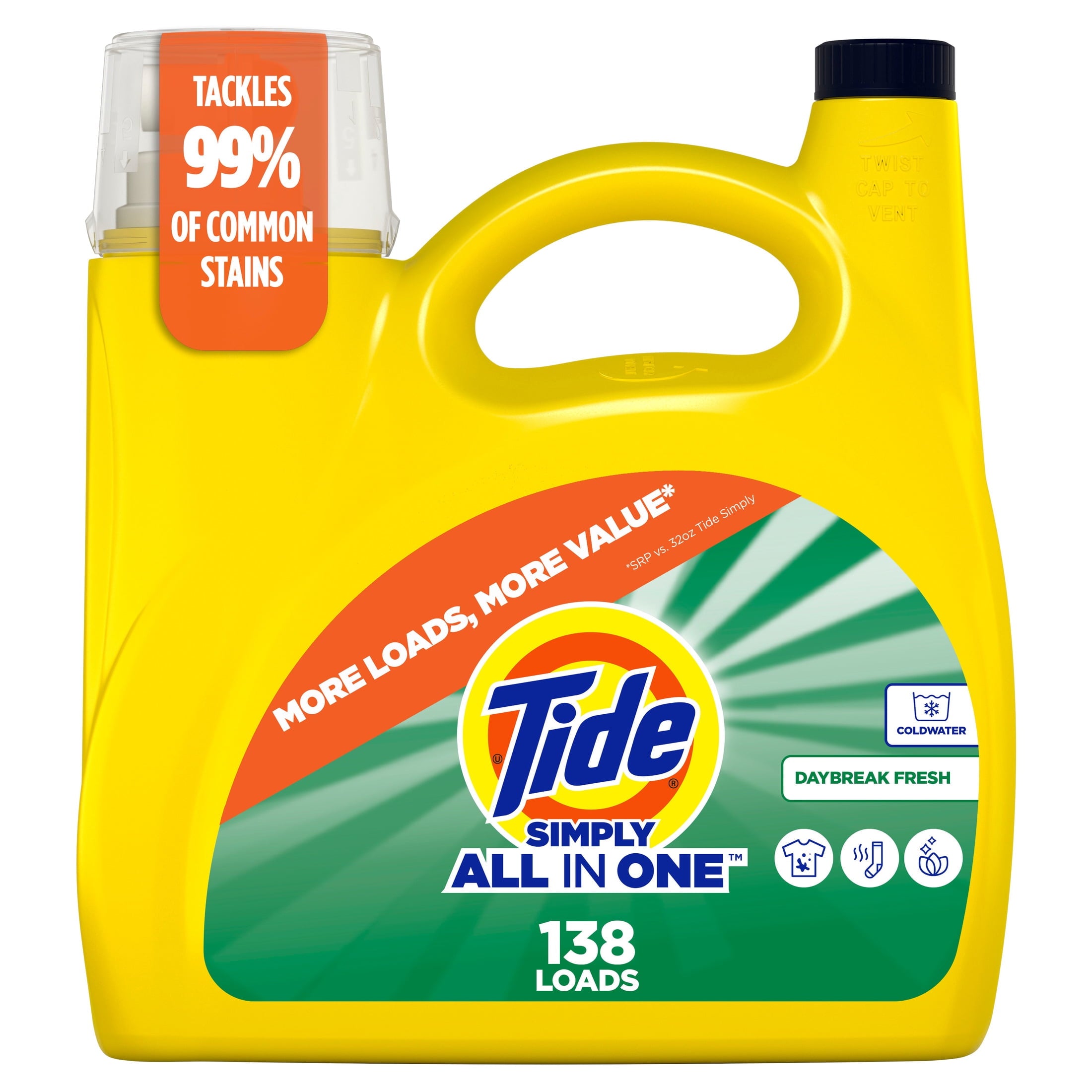 Tide Simply Laundry Detergent Liquid, Daybreak Fresh, 117 fl oz, 89 Loads