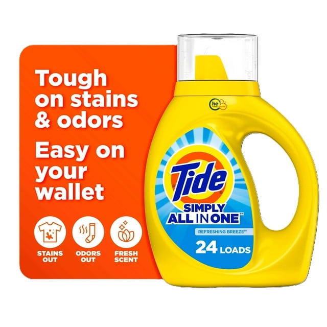 Tide Simply Liquid Laundry Detergent, Refreshing Breeze, 24 Loads, 32 fl oz - 2 Pack