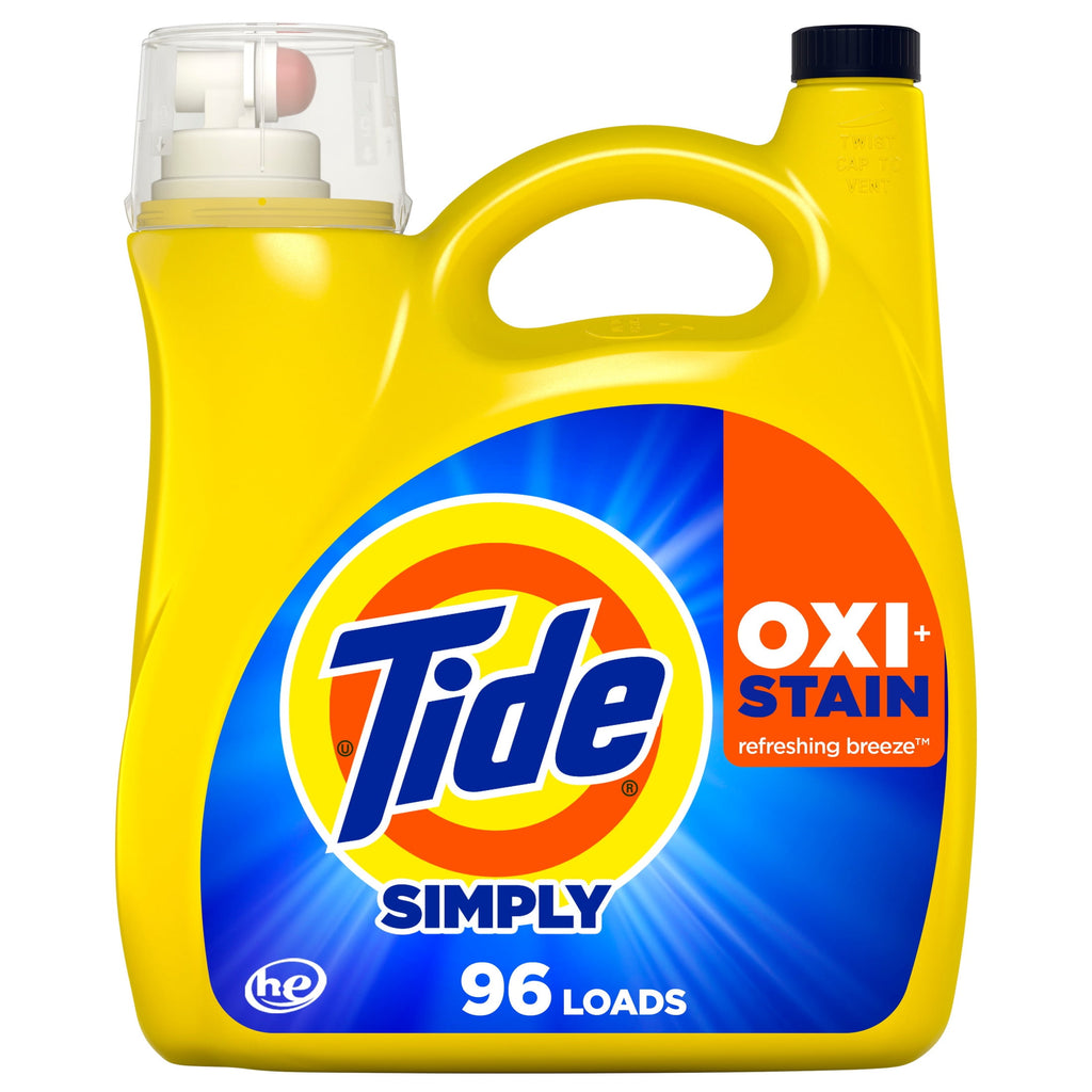 Tide Simply Oxi Boost + Ultra Stain Release Liquid Laundry Detergent, Refreshing Breeze Scent, 105 fl oz, 74 Loads