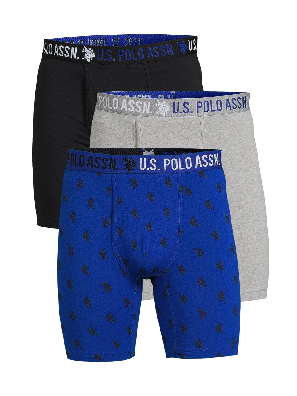 U.S. Polo Assn. Underwear Men's Cotton Stretch Mid Leg Boxer Briefs Underwear, 3-Pack