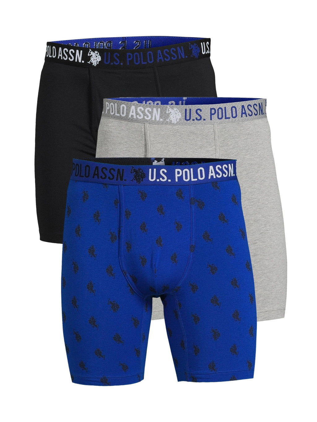 U.S. Polo Assn. Underwear Men's Cotton Stretch Mid Leg Boxer Briefs Underwear, 3-Pack