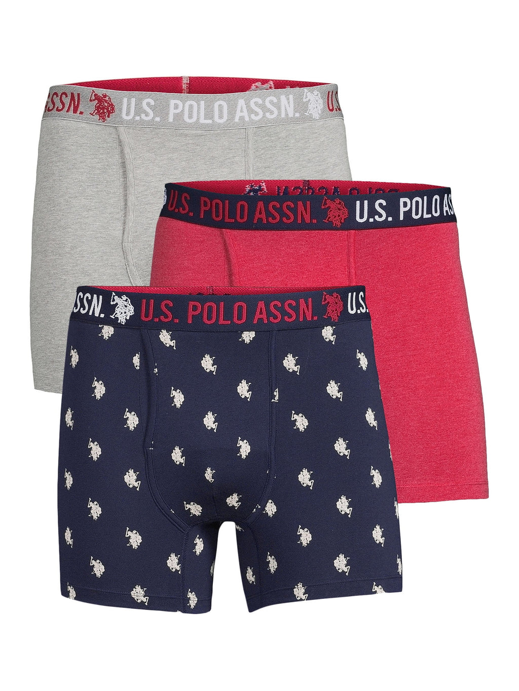 U.S. Polo Assn. Underwear Men's Cotton Stretch Mid Leg Boxer Briefs, Underpants, 3-pack