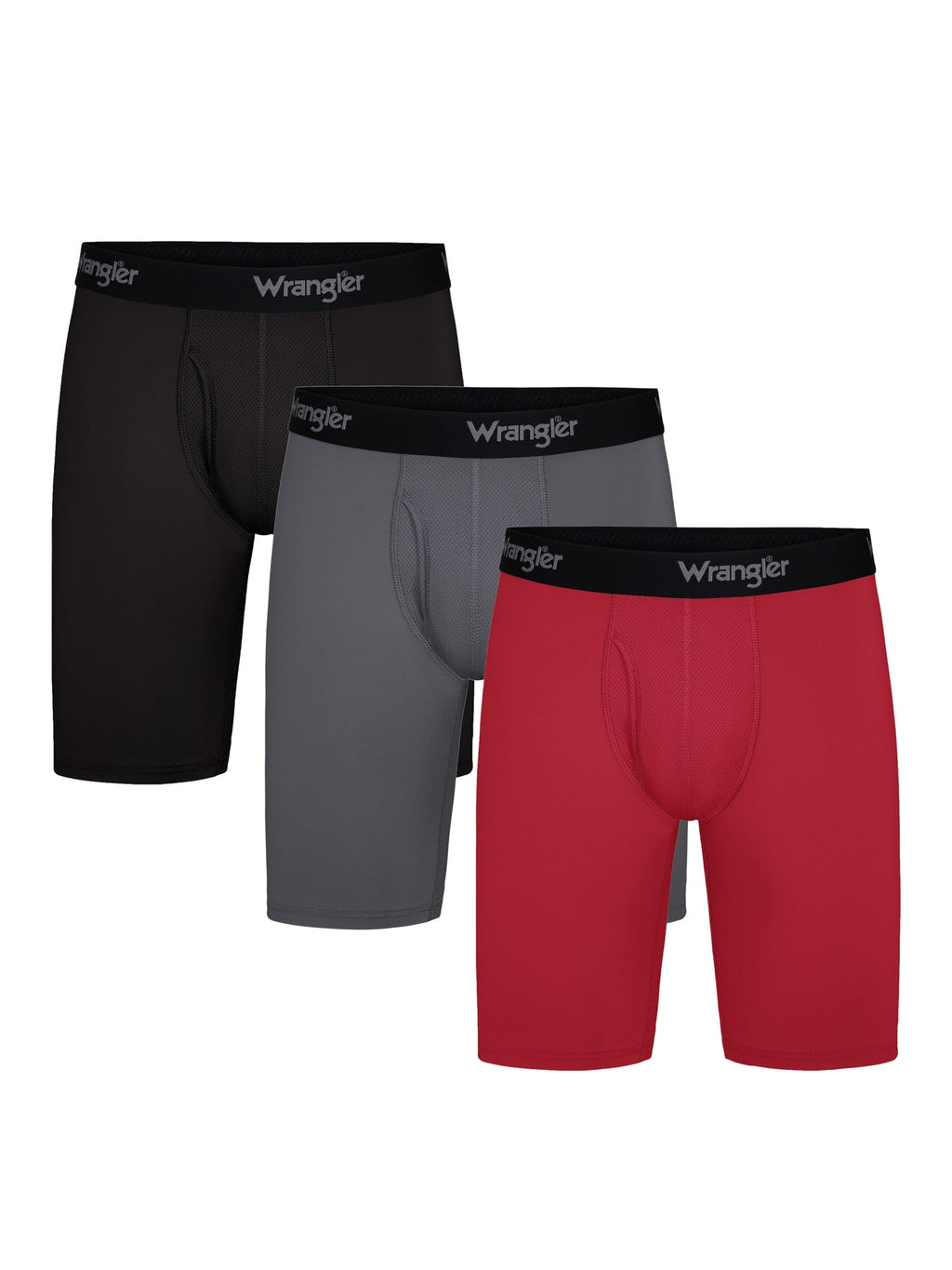Wrangler Cool Carpenter 9" Boxer Briefs Men's Underwear, Large, Black/Duffle Green/Charcoal, 3-Pack