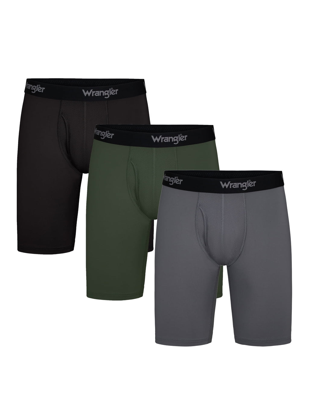 Wrangler Cool Carpenter 9" Boxer Briefs Men's Underwear, Large, Black/Duffle Green/Charcoal, 3-Pack