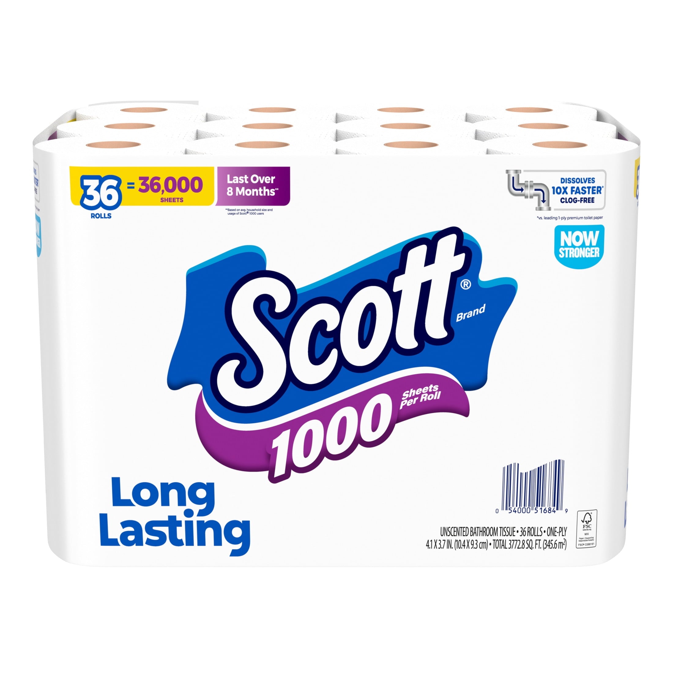 Scott 1000 Toilet Paper, 12 Rolls, 1,000 Sheets per Roll