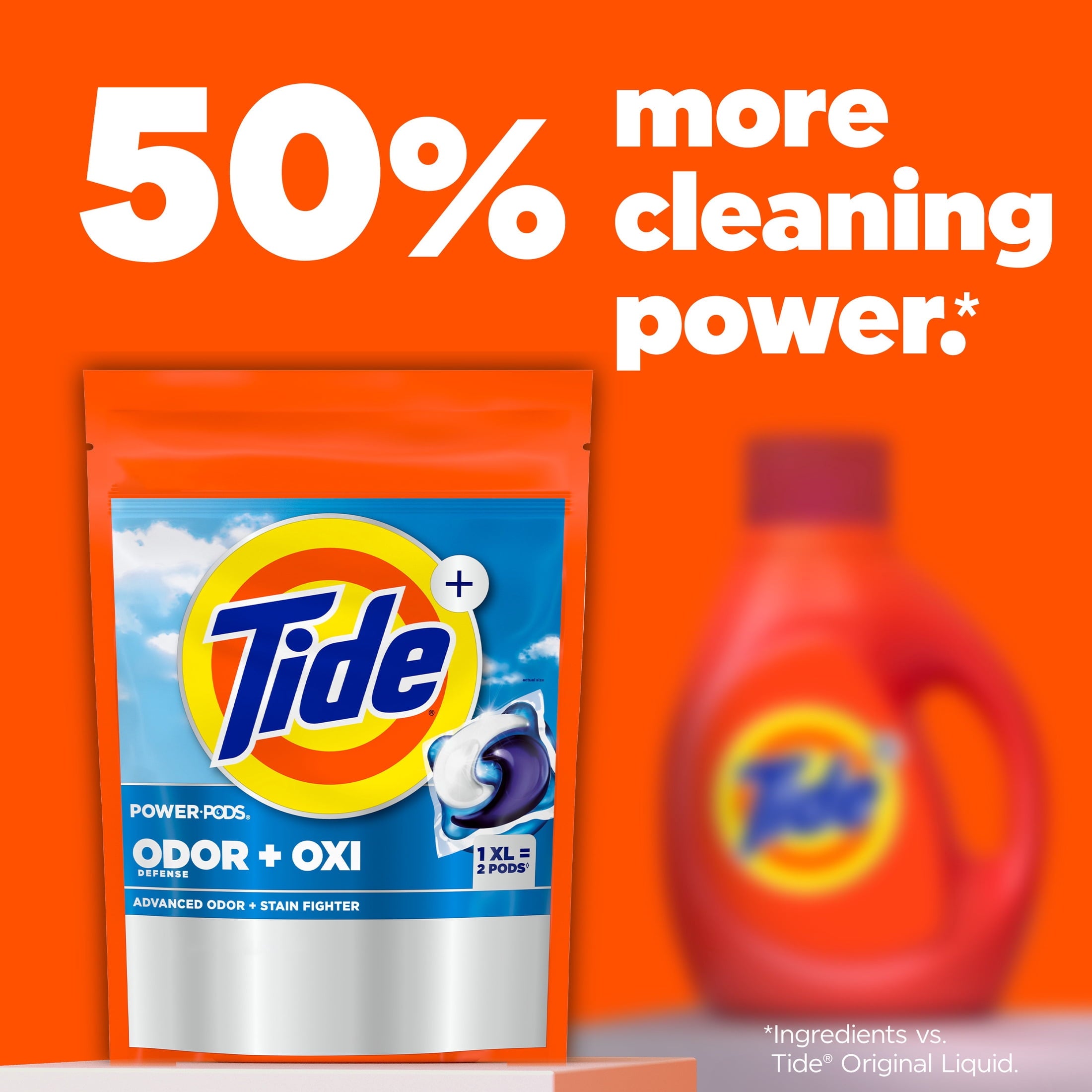 Tide Power PODS Laundry Detergent Soap Pacs with Odor Defense + Oxi, Original Scent, 45 Count