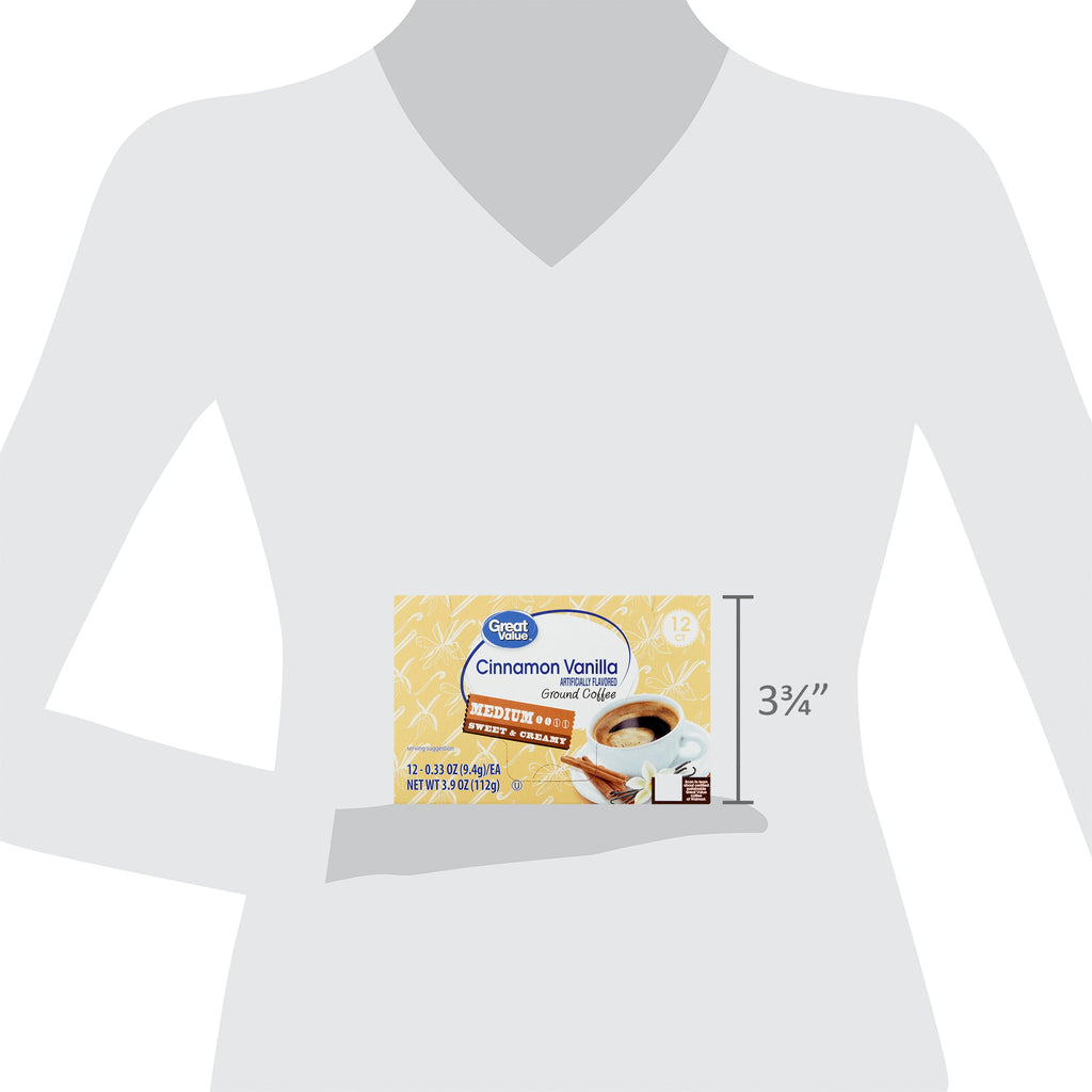 (6 pack) Great Value Medium Roast Cinnamon Vanilla Ground Coffee Pods, 12 Count
