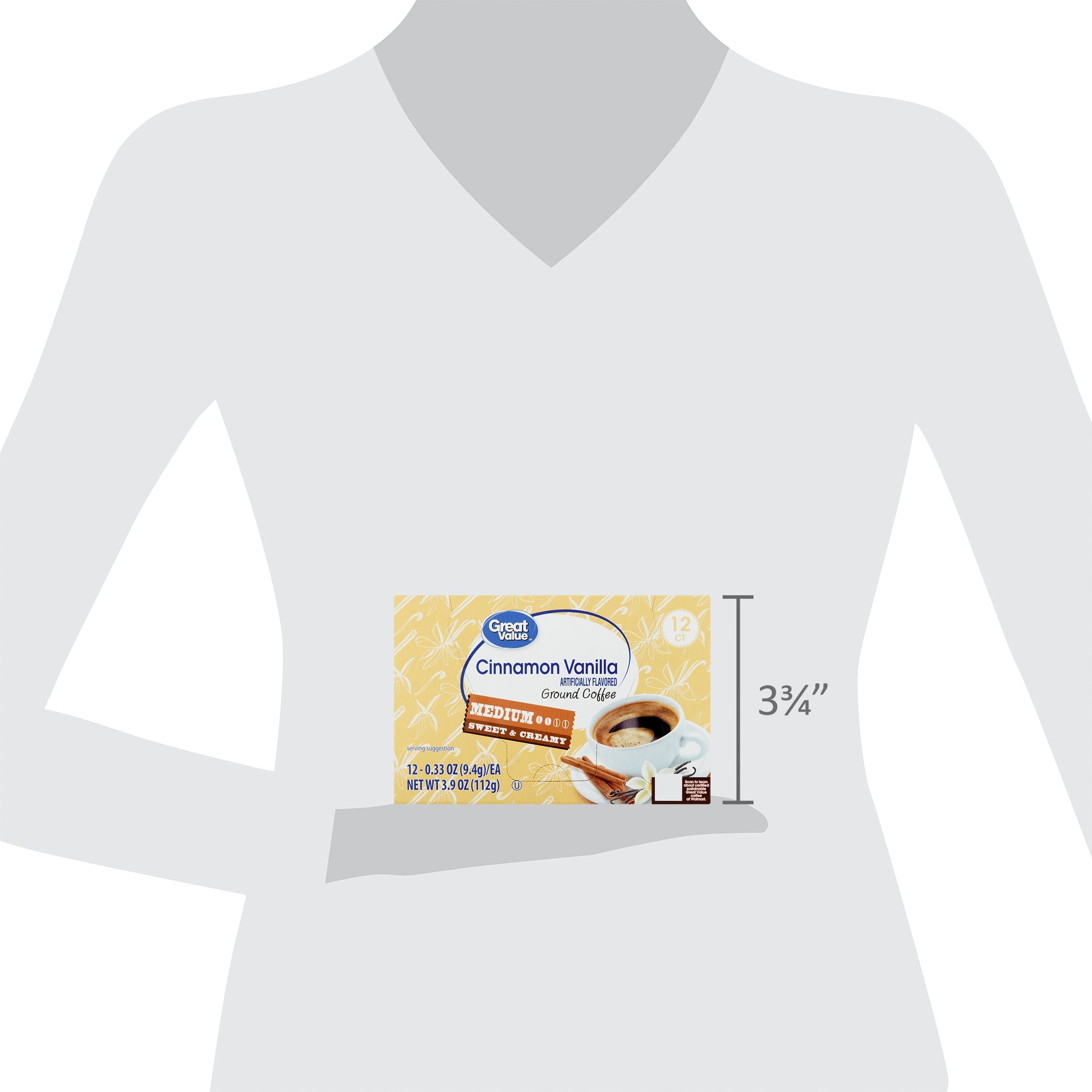 (6 pack) Great Value Medium Roast Cinnamon Vanilla Ground Coffee Pods, 12 Count