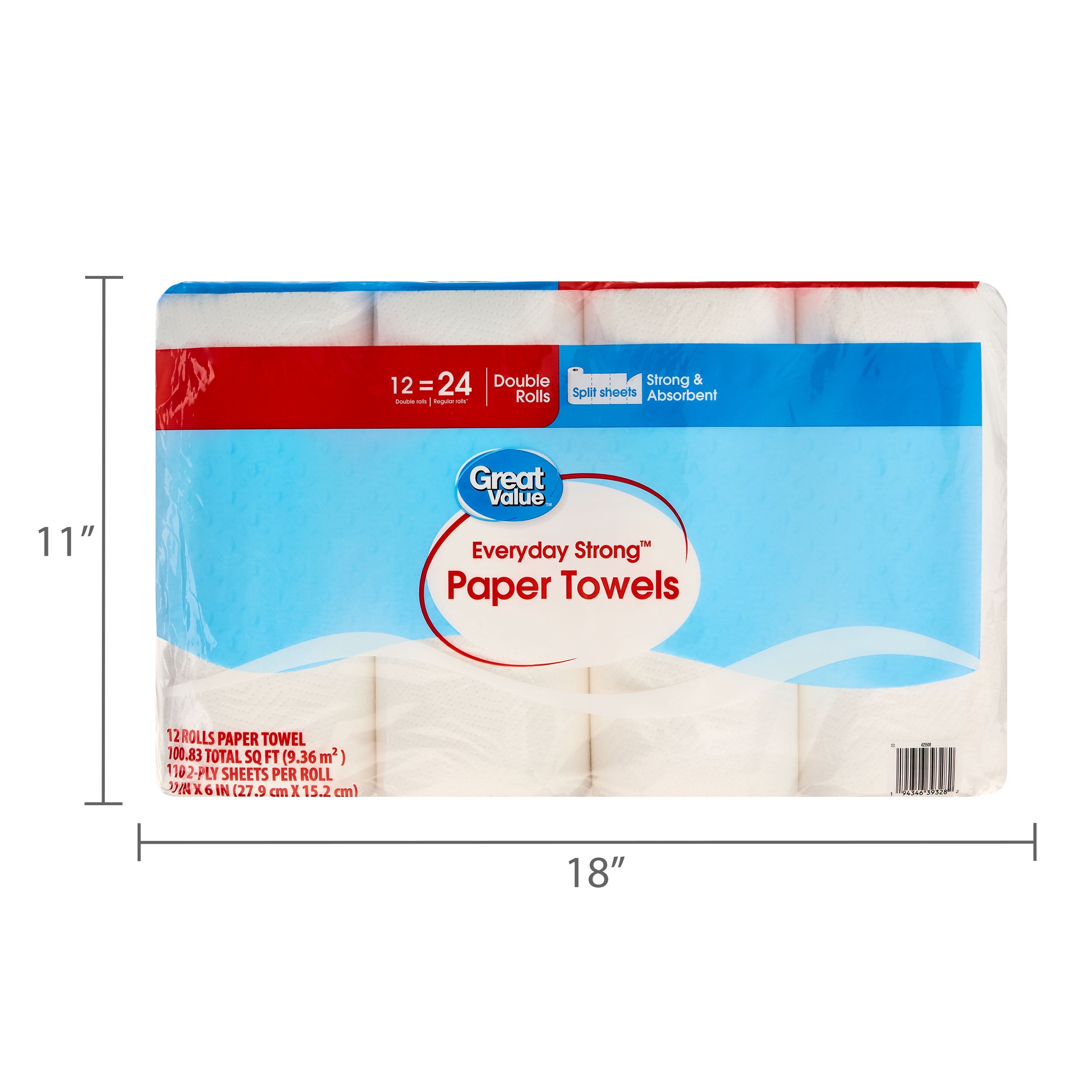 Great Value Everyday Strong Paper Towels, 2 Double Rolls