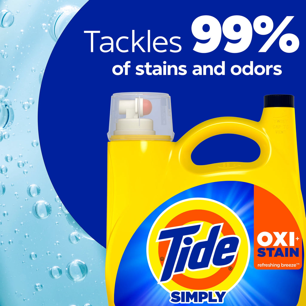 Tide Simply Oxi Boost + Ultra Stain Release Liquid Laundry Detergent, Refreshing Breeze Scent, 105 fl oz, 74 Loads