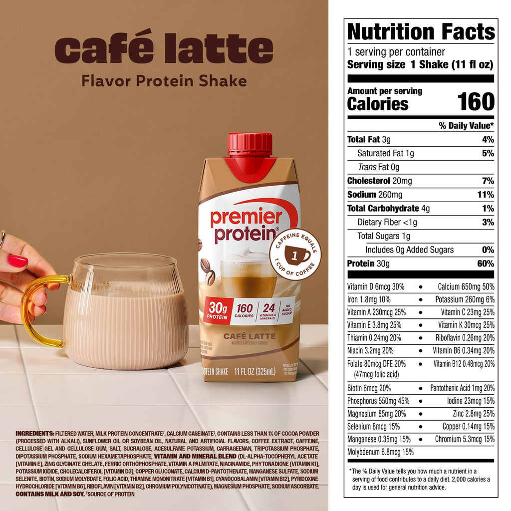 Premier Protein Shake, Café Latte, 30g Protein, 11 fl oz, 4 Ct