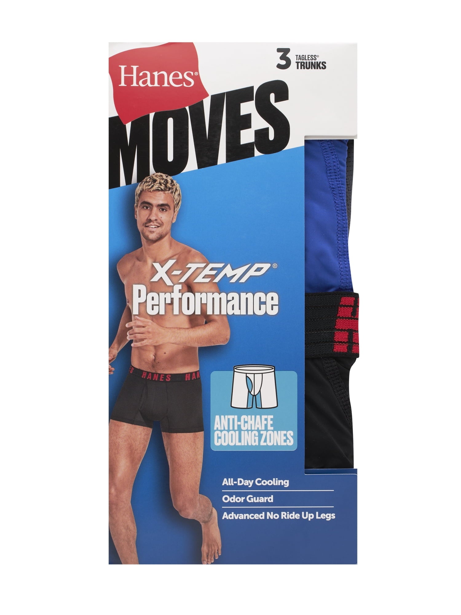 Hanes Moves Men's Anti-Chafe Trunk Underwear, X-Temp, 3-Pack, 4" Inseam