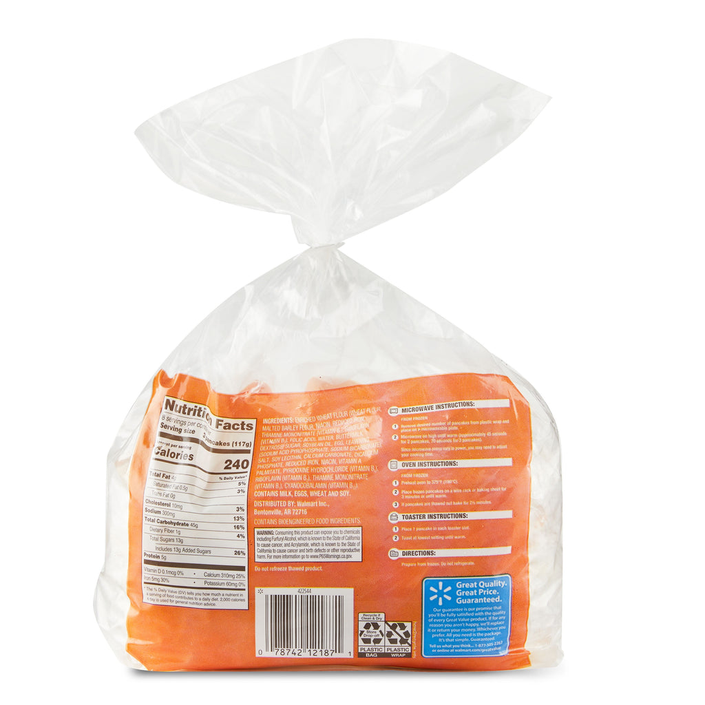 Great Value Buttermilk Pancakes, 33 oz, 24 Count (Frozen)
