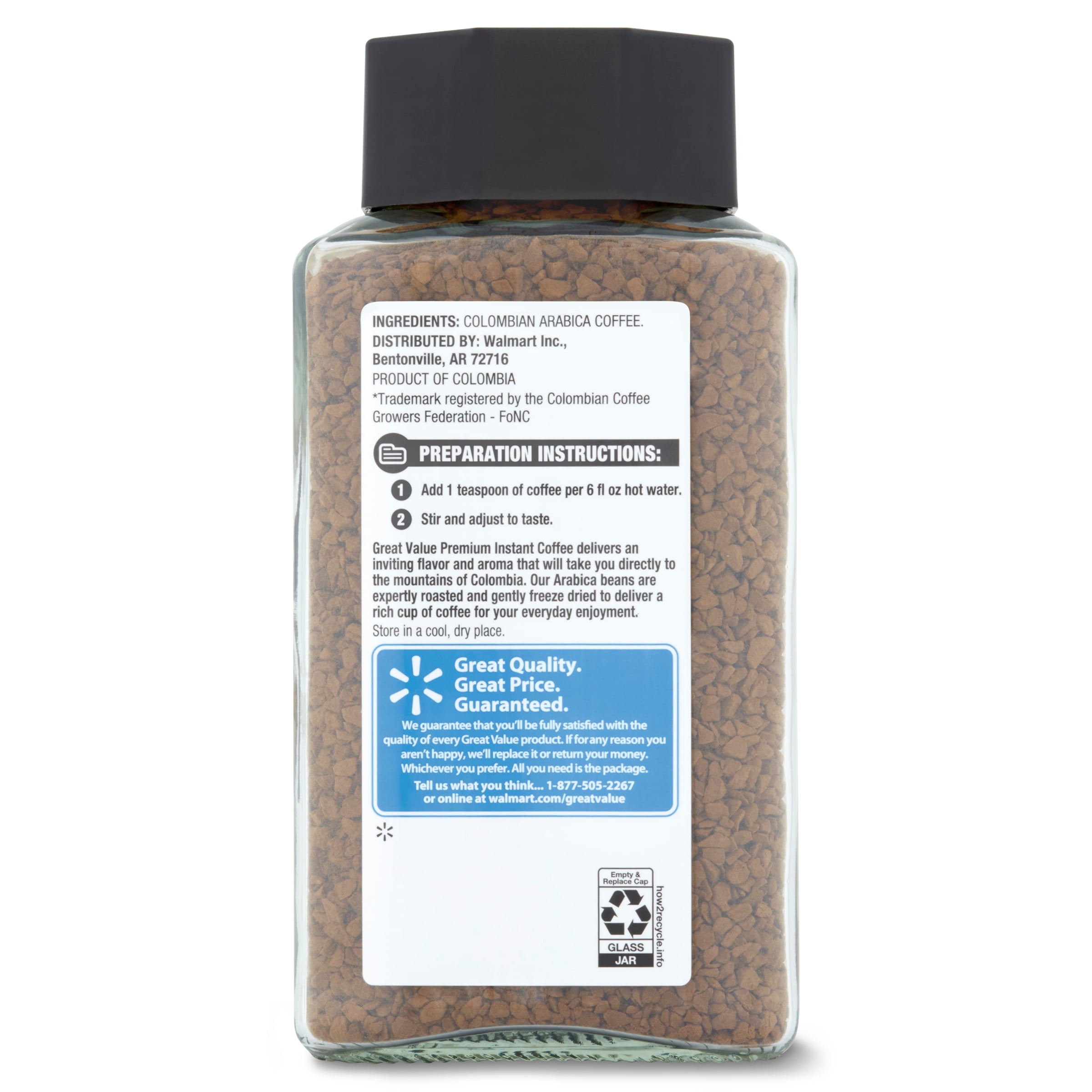Great Value 100% Arabica Colombian Medium-Dark Roast Instant Coffee, 7 oz