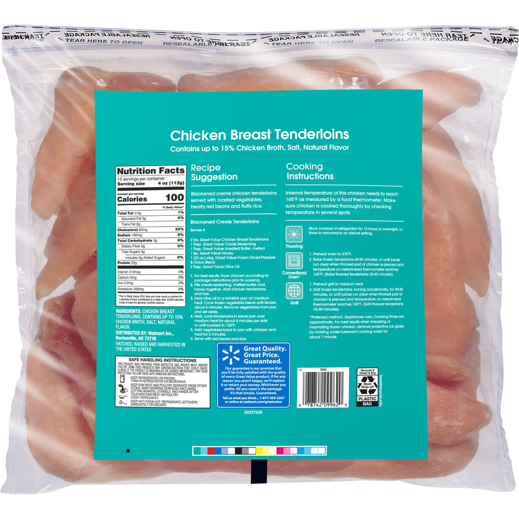 Great Value All Natural Chicken Breast Tenderloins, 3 lb (Frozen)