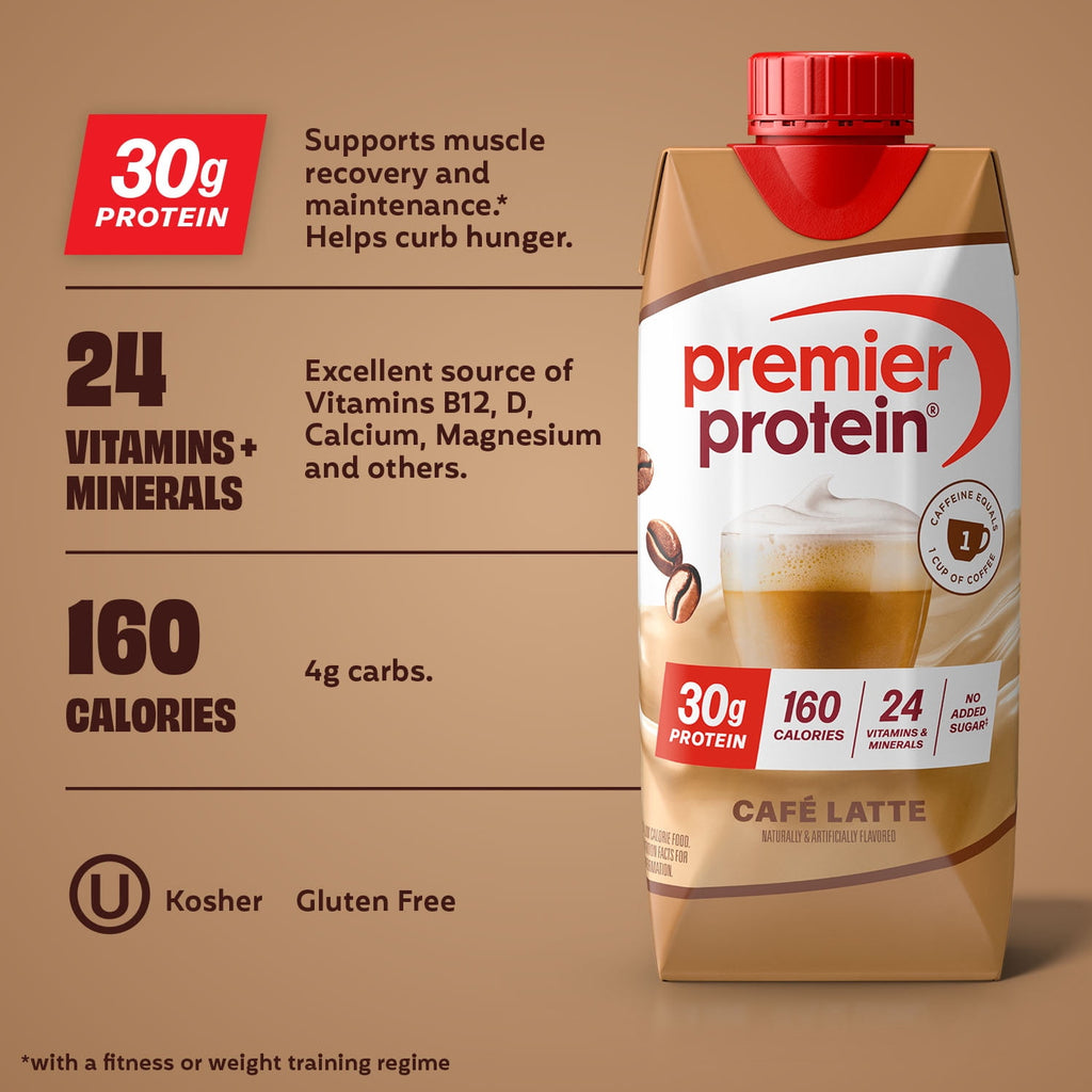 Premier Protein Shake, Café Latte, 30g Protein, 11 fl oz, 4 Ct