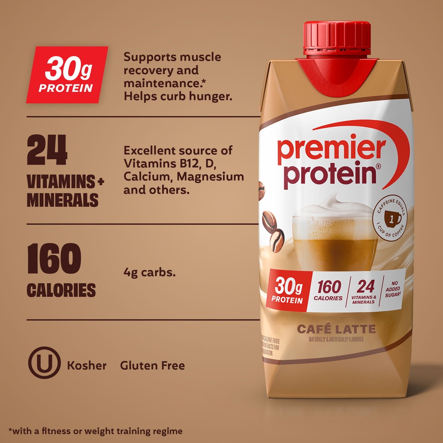 Premier Protein Shake, Café Latte, 30g Protein, 11 fl oz, 4 Ct