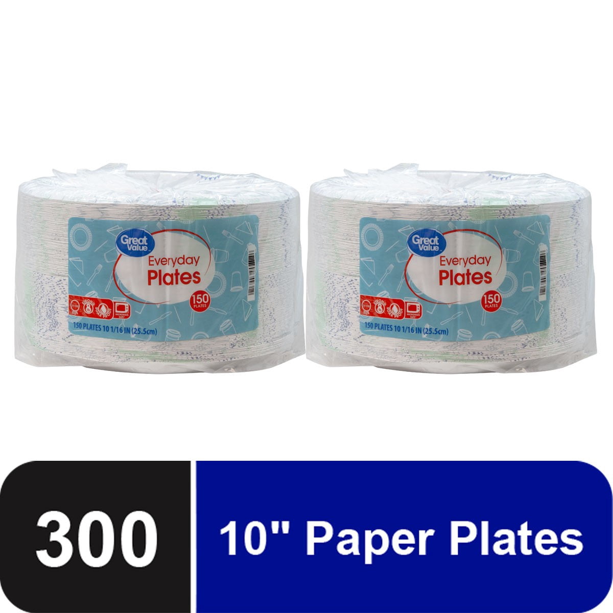Great Value Disposable Paper Plates, 10", 150 Count