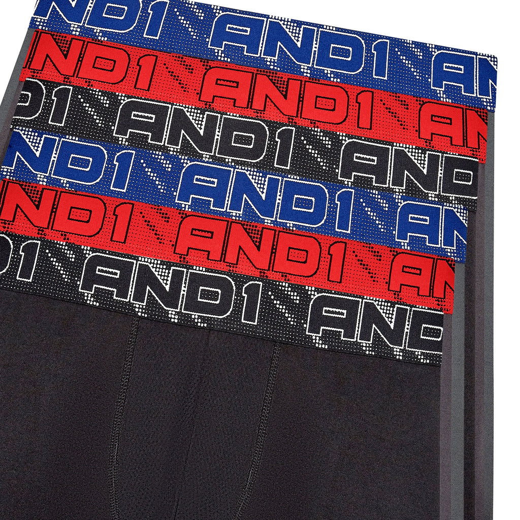 AND1 Men’s Underwear Flex Mid Length Boxer Briefs, 6 Pack